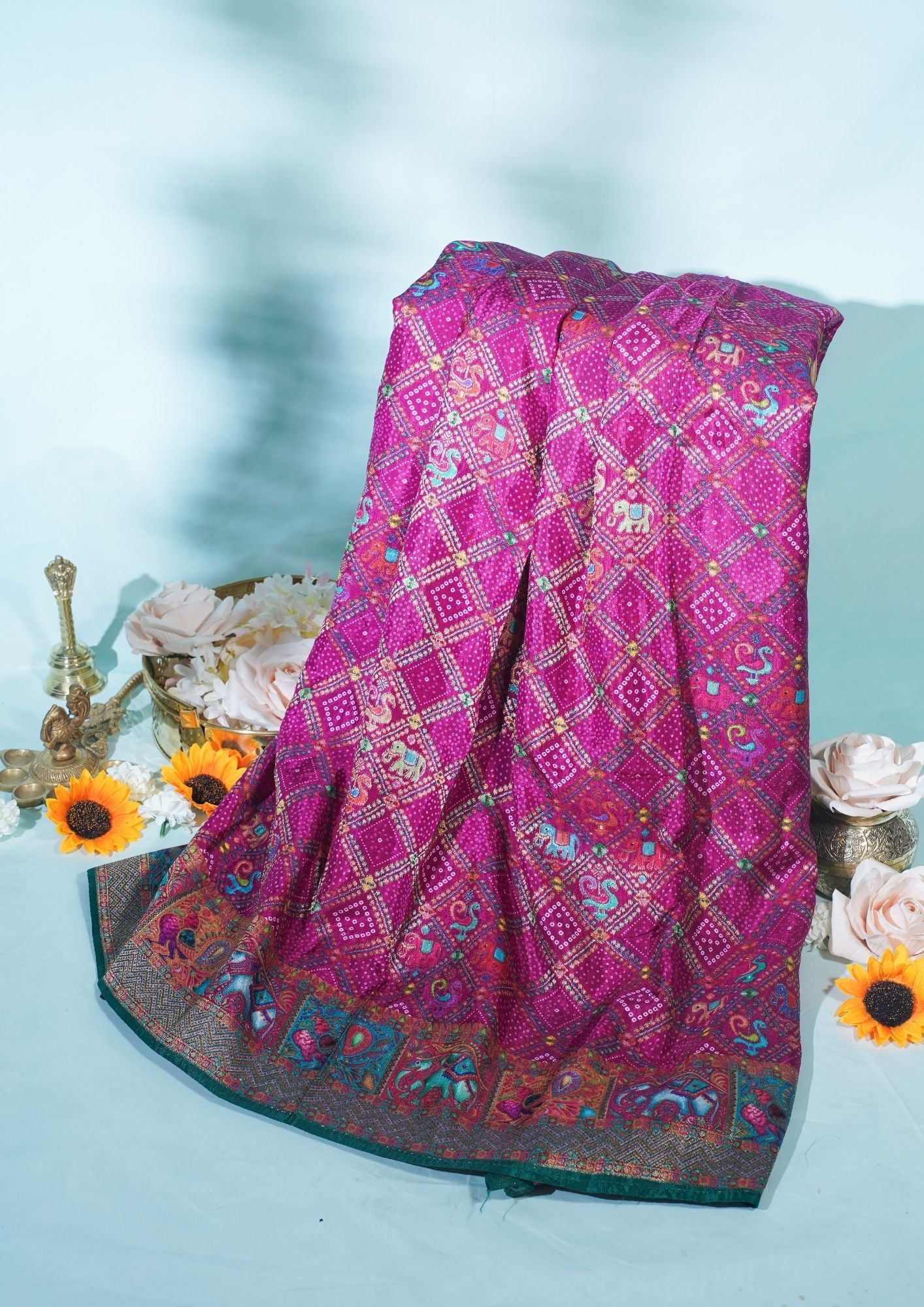 "Waah Banaras 071" Banarasi Vibrant Dual-Tone Shades Meenakari Pashmina Silk Saree