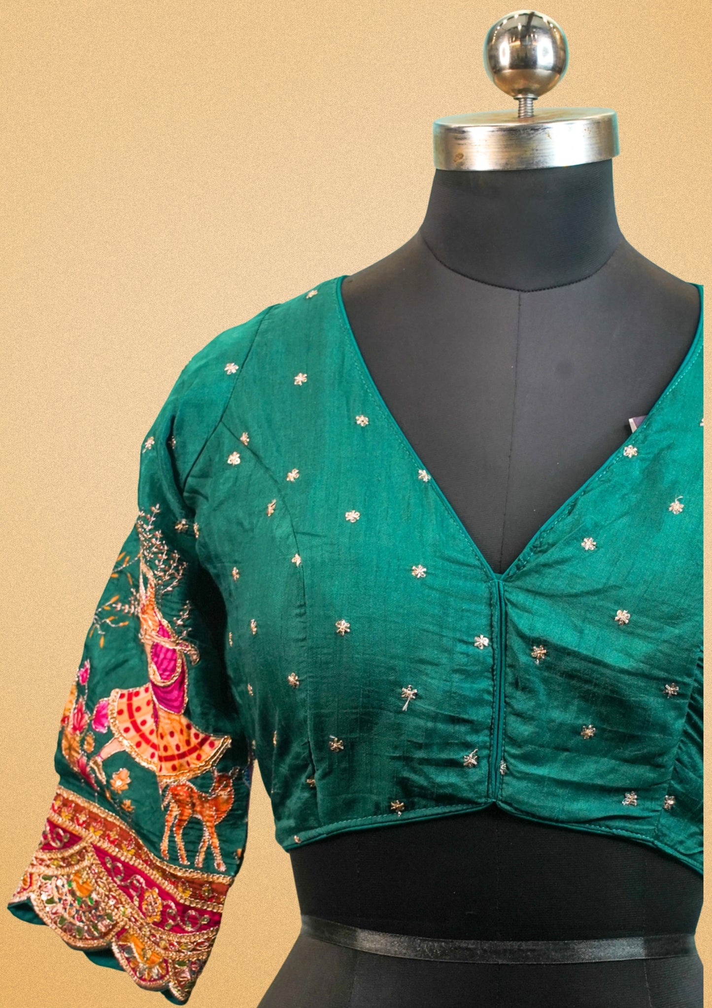 "RDM BL 014A" Banarasi Elegant Green Blouse With Hand Embroidery & Zari Detailing