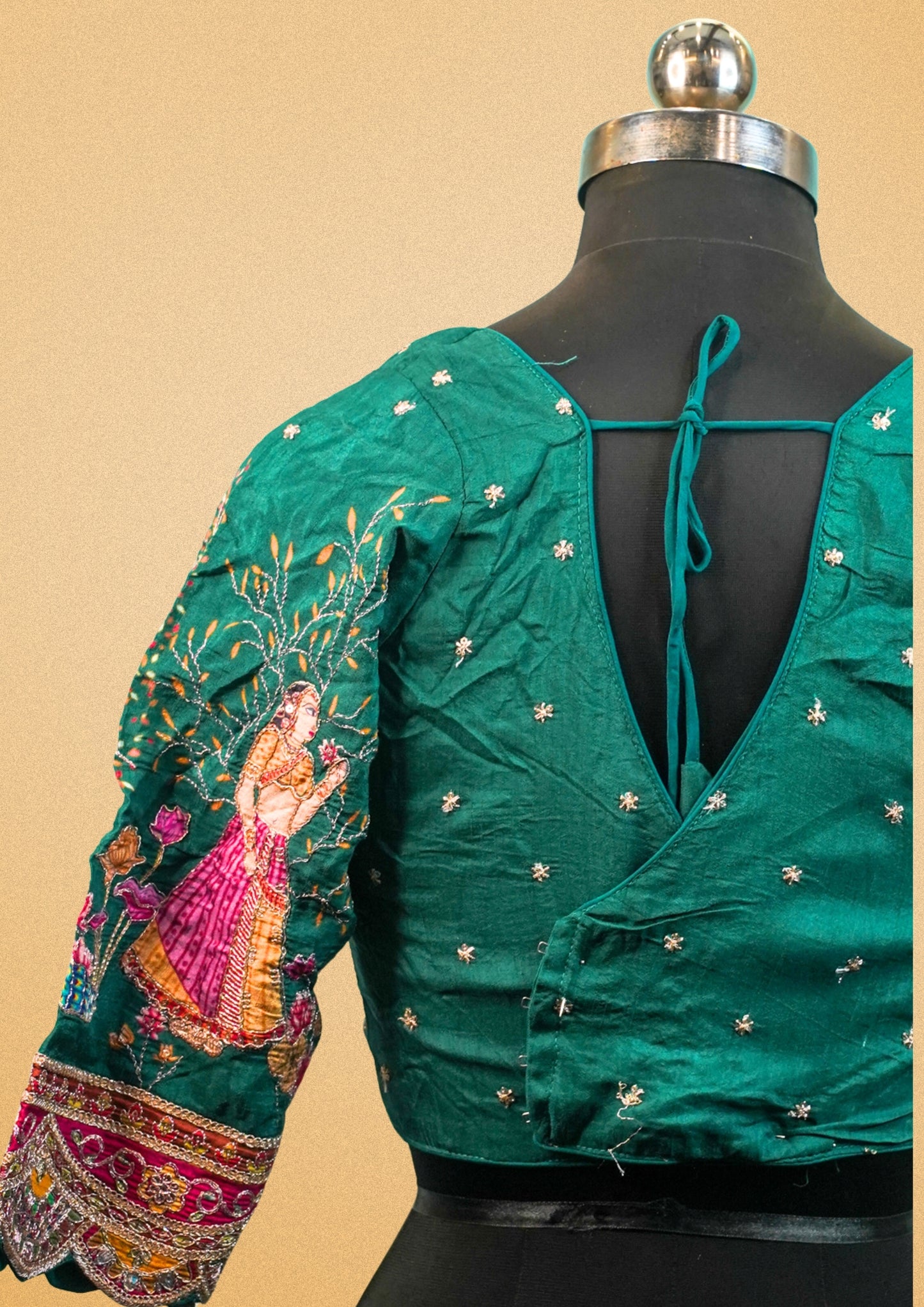 "RDM BL 014A" Banarasi Elegant Green Blouse With Hand Embroidery & Zari Detailing