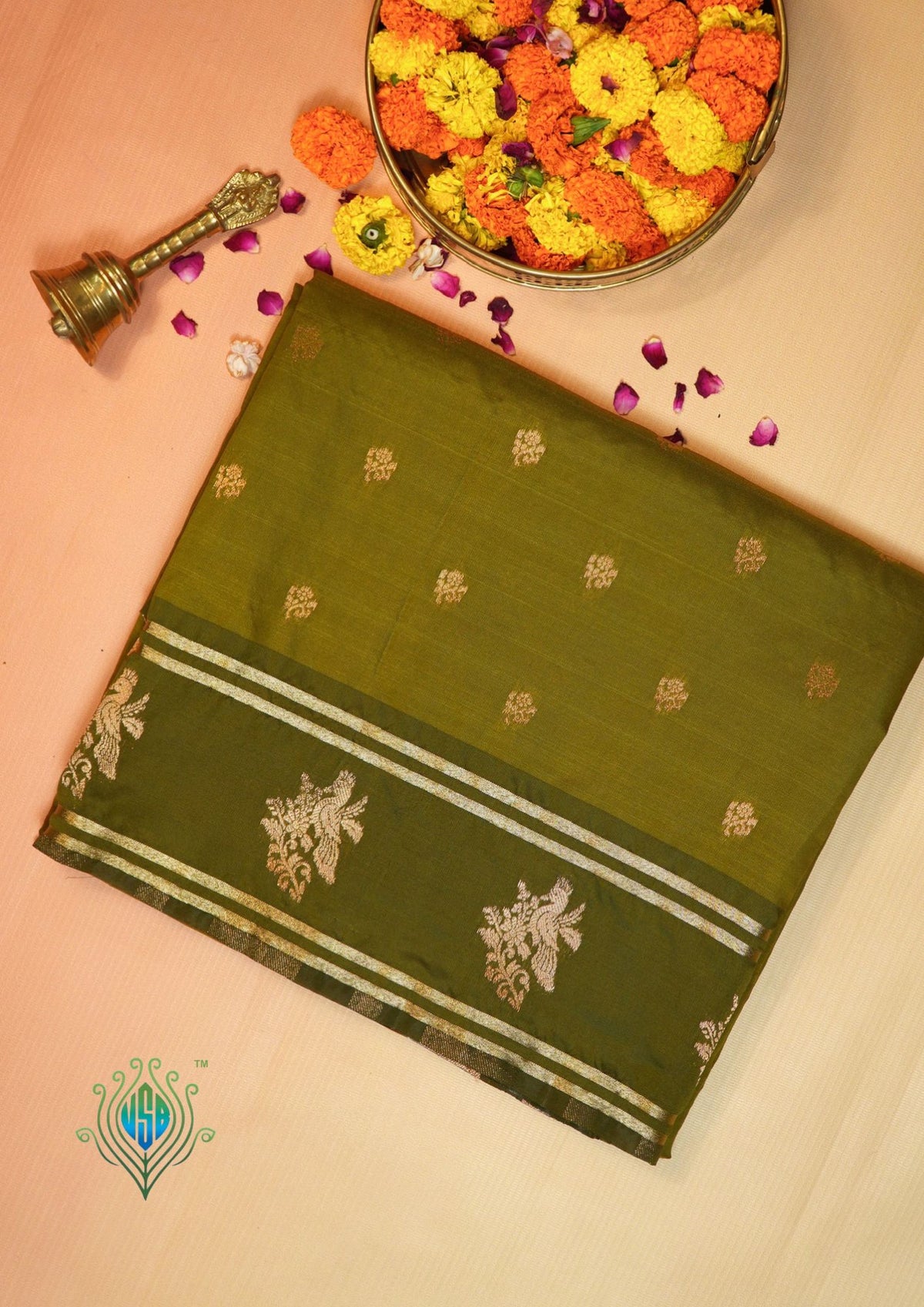 UTSAV BANARAS 501: Sage Green Banarasi Soft Silk Meenakari Zari Saree