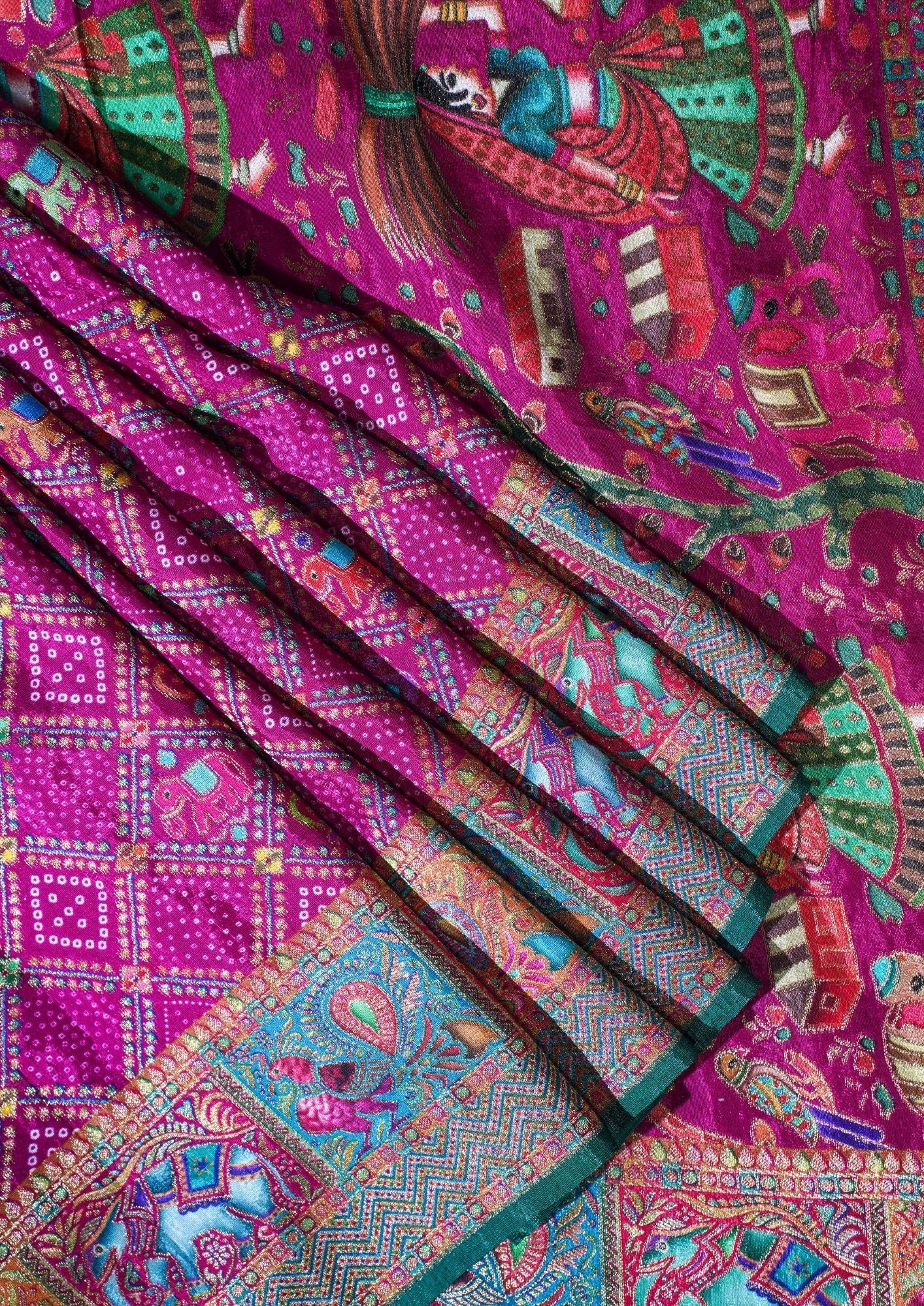 "Waah Banaras 071" Banarasi Vibrant Dual-Tone Shades Meenakari Pashmina Silk Saree