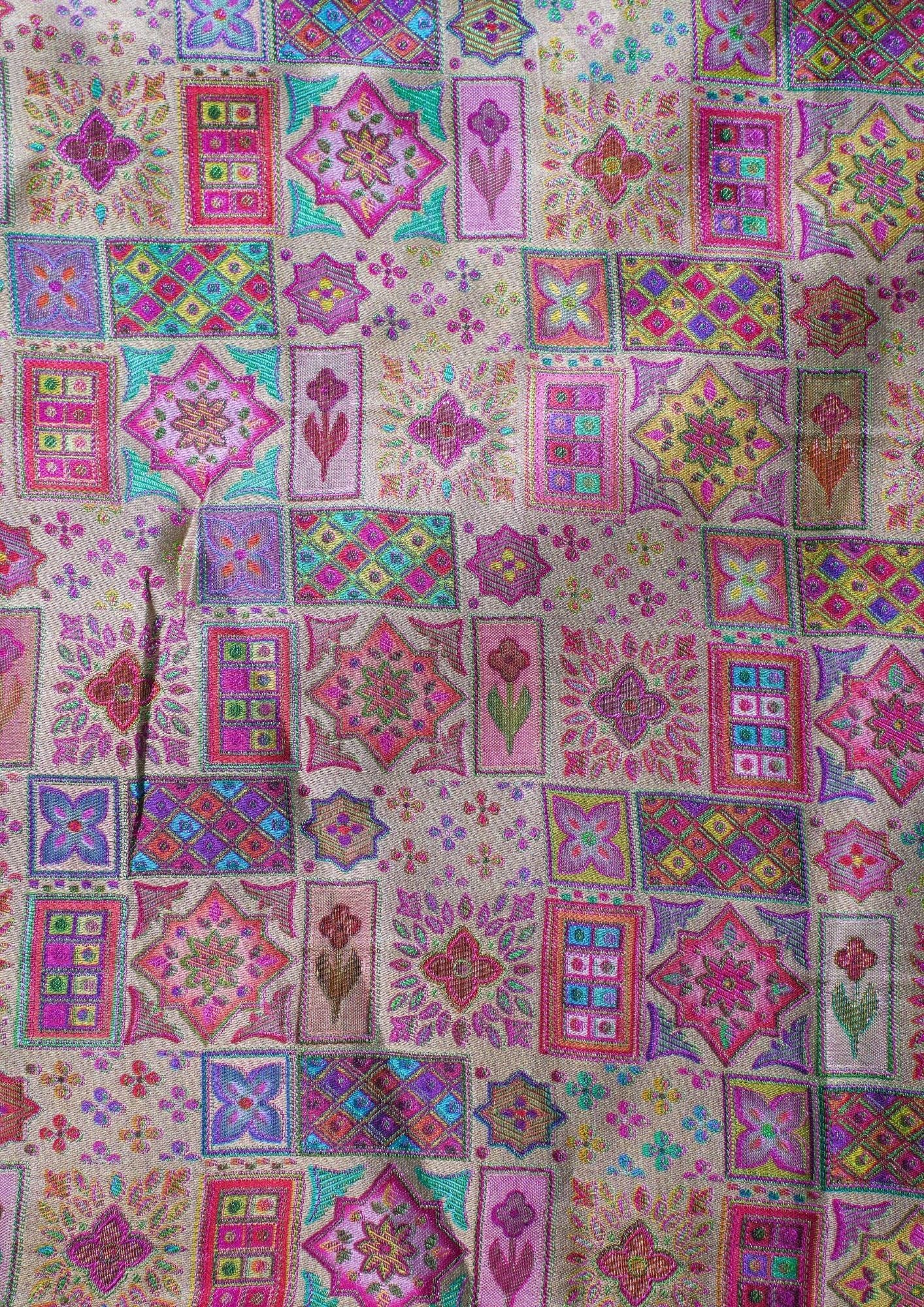 "Waah Banaras 070" Banarasi Beige Base With Vibrant Multi Color Meenakari Masru Silk Saree