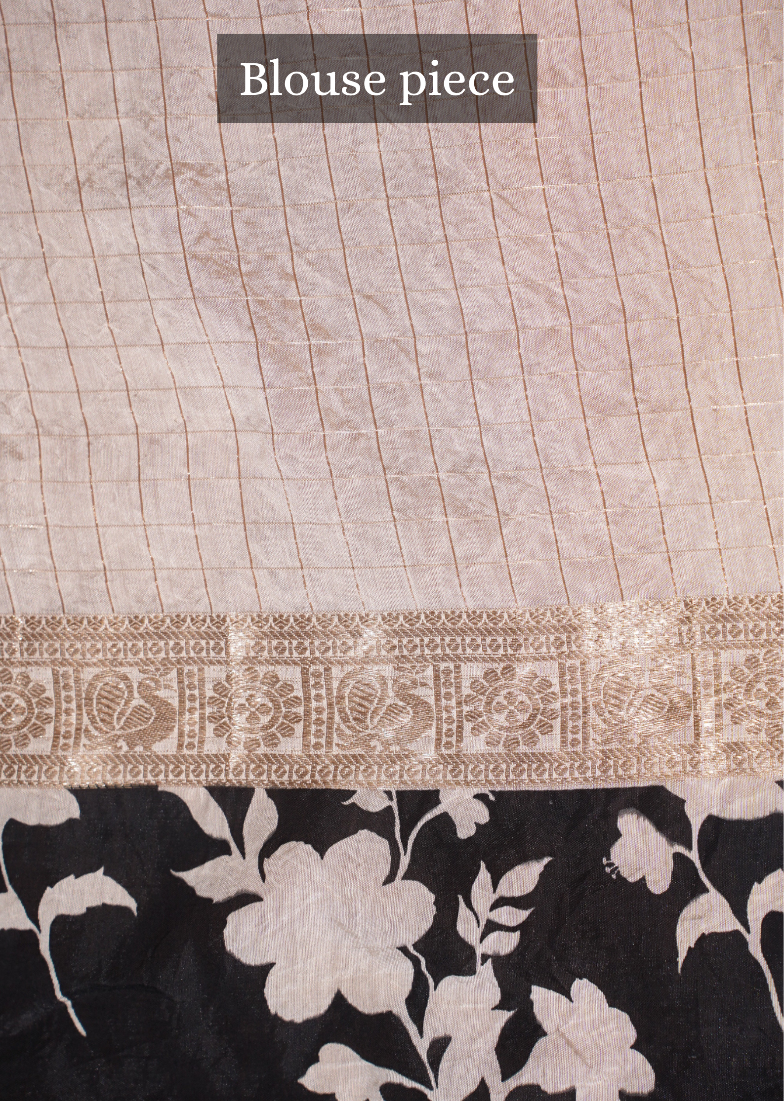 Utsav Banaras 318 Off White Raw Silk Saree with Zari Checks & Floral Border