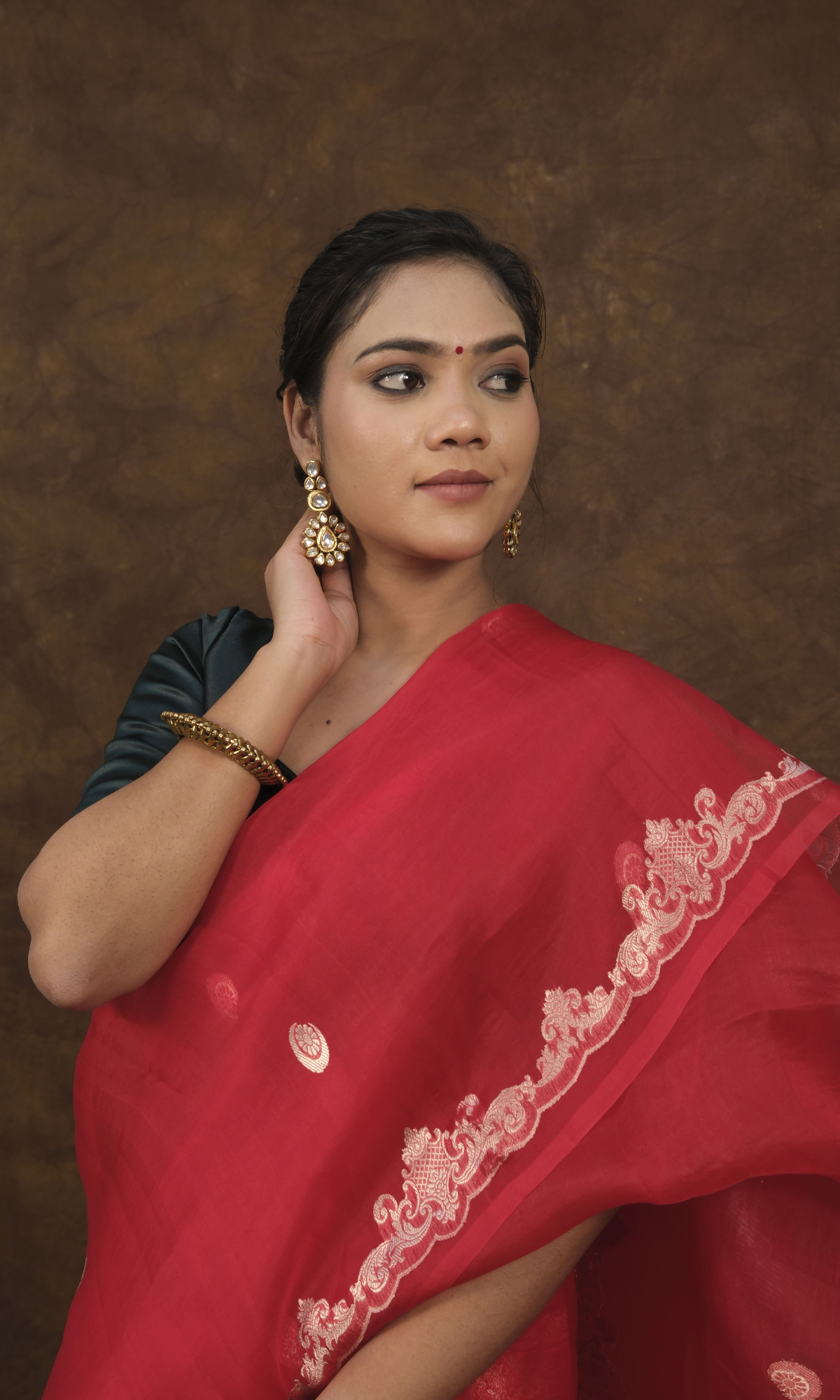 VIRASAT 018 : Luxurious Silk & Organza Saree with Signature Chand Buta & Brocade Blouse