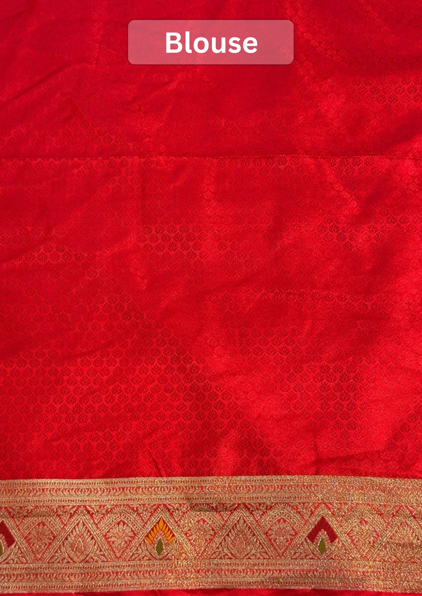 UTSAV BANARAS 420: Dulhan Red Satin Mashru Valkalam Saree with Meenakari Floral Border & Matching Dupatta
