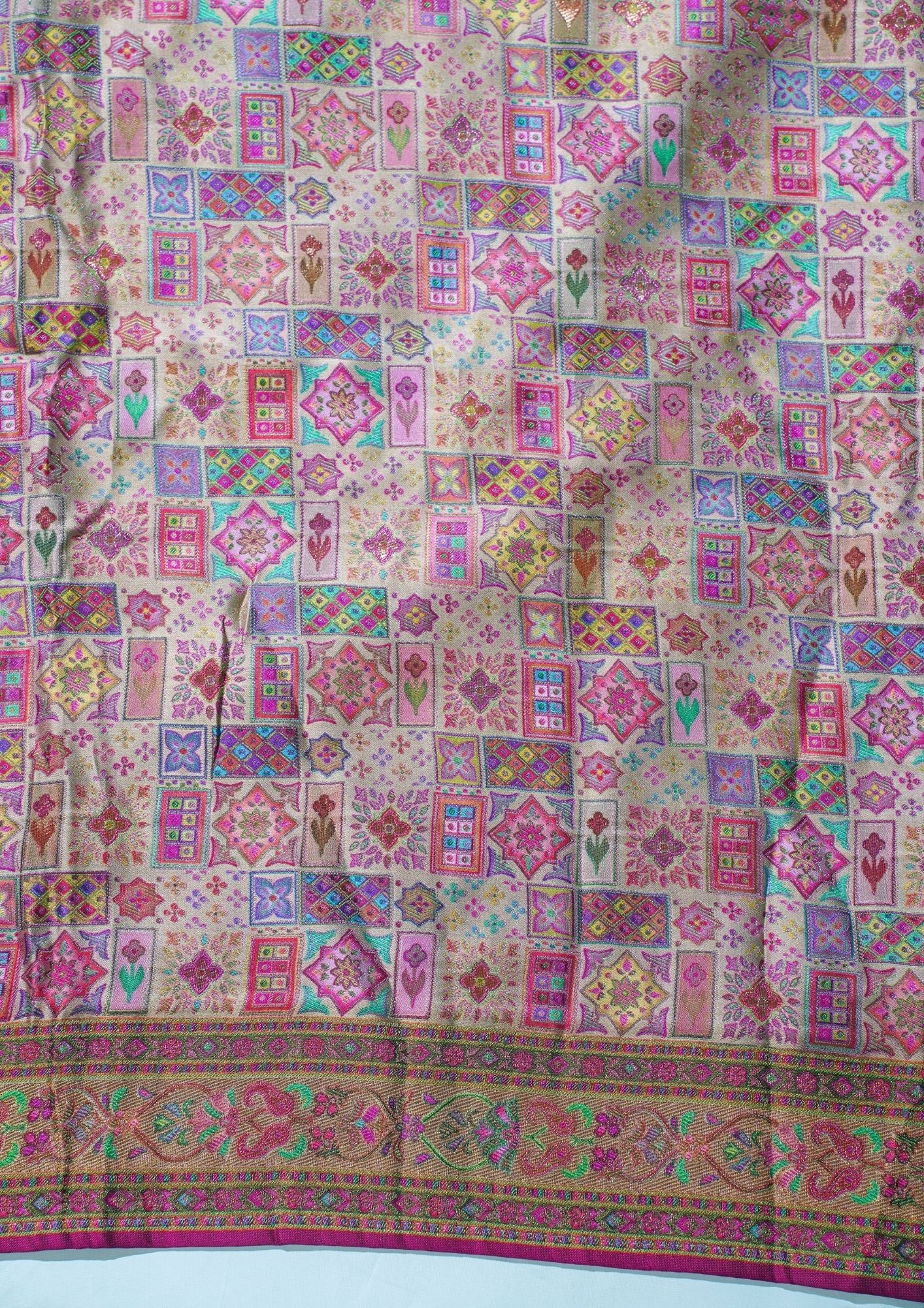 "Waah Banaras 070" Banarasi Beige Base With Vibrant Multi Color Meenakari Masru Silk Saree