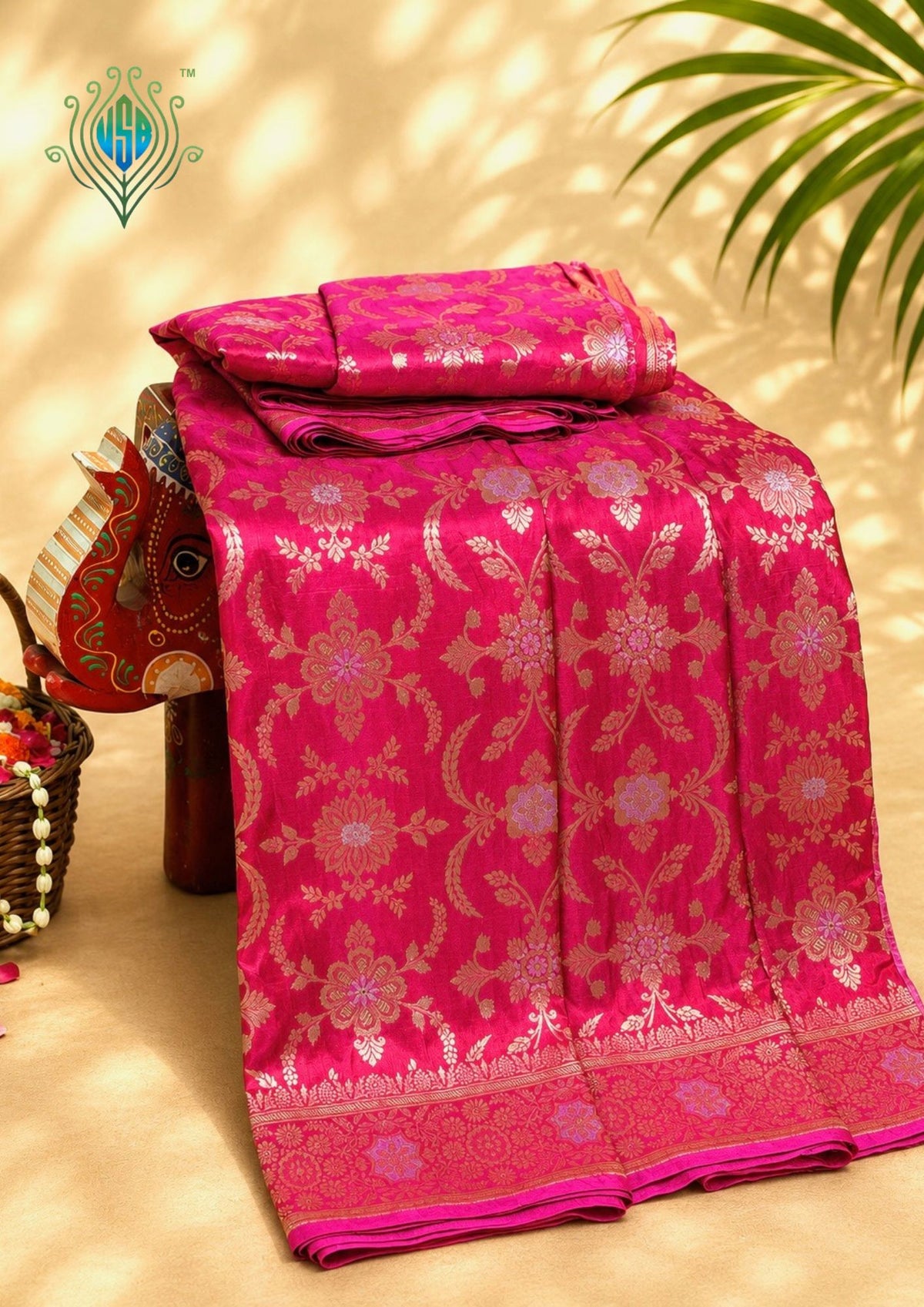 VIRASAT 433: Silk Mark Certified Hot Pink Pure Handloom Katan Silk Saree with Kadwa Sona Rupa Zari Jaal