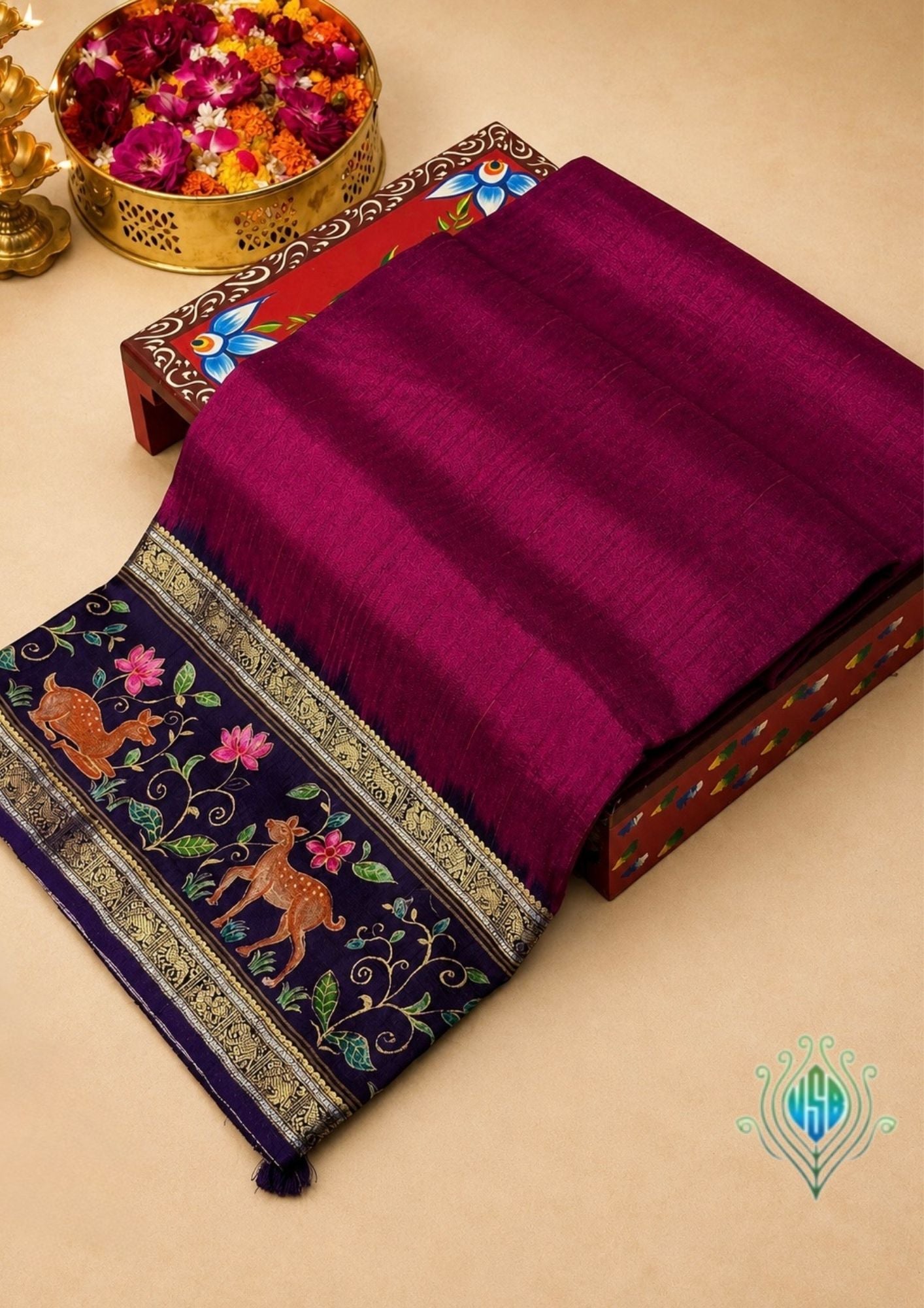 UTSAV BANARAS 289: Royal Magenta Tussar Georgette Saree with Tanjore Artistry Border