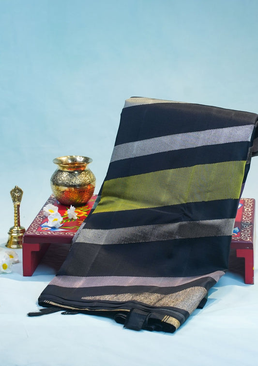 "VIRASAT 205" Banarasi Pure Kanjivaram Silk Saree With Elegant Stripes Design