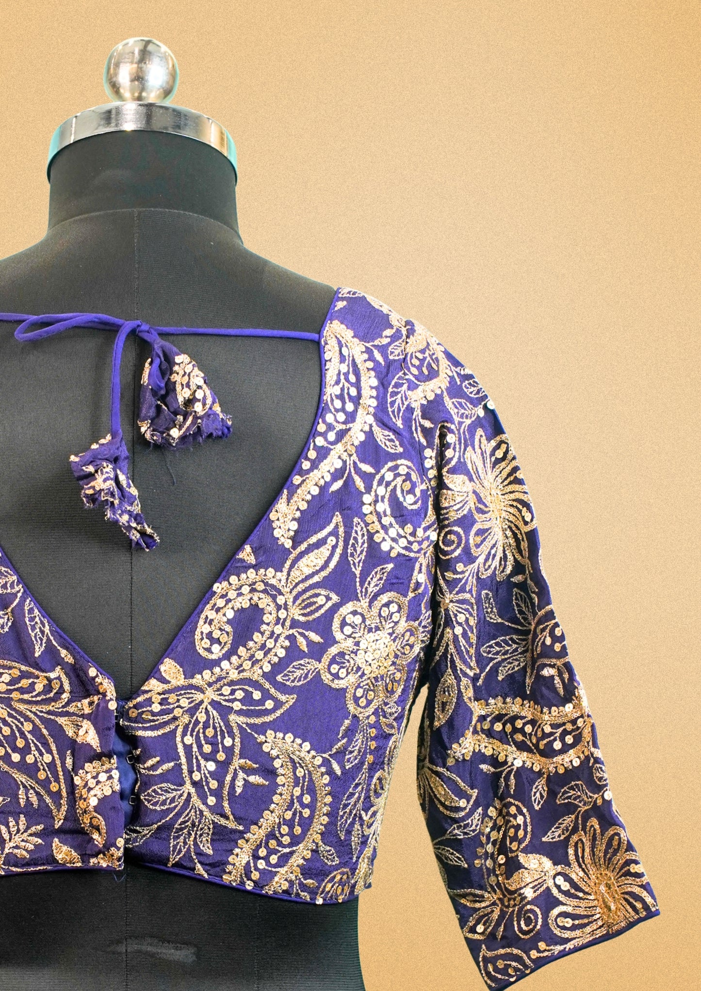 "RDM BL 015B" Banarasi Purple Silk Blouse With Golden Zari Embroidery