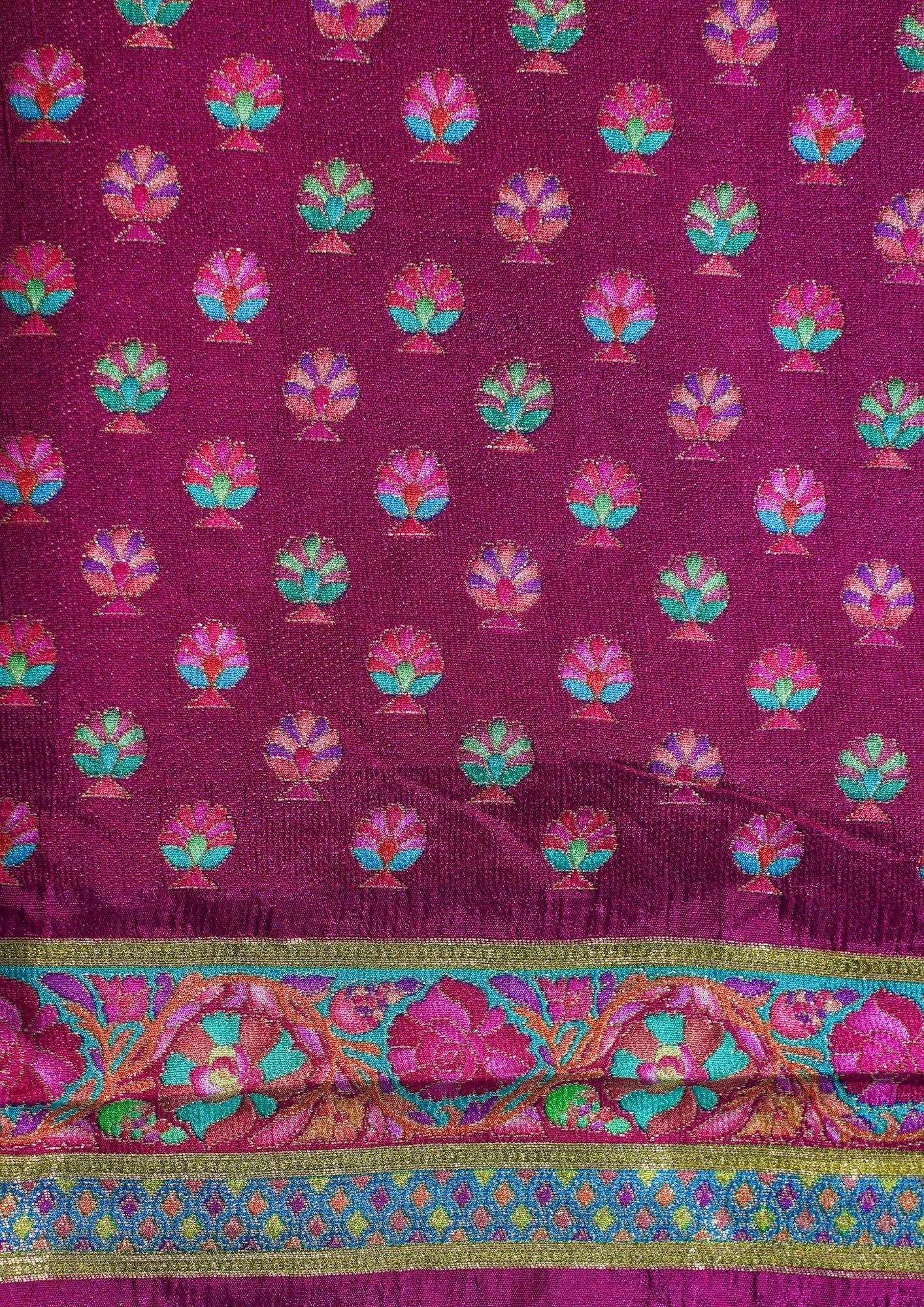 "Waah Banaras 070" Banarasi Beige Base With Vibrant Multi Color Meenakari Masru Silk Saree