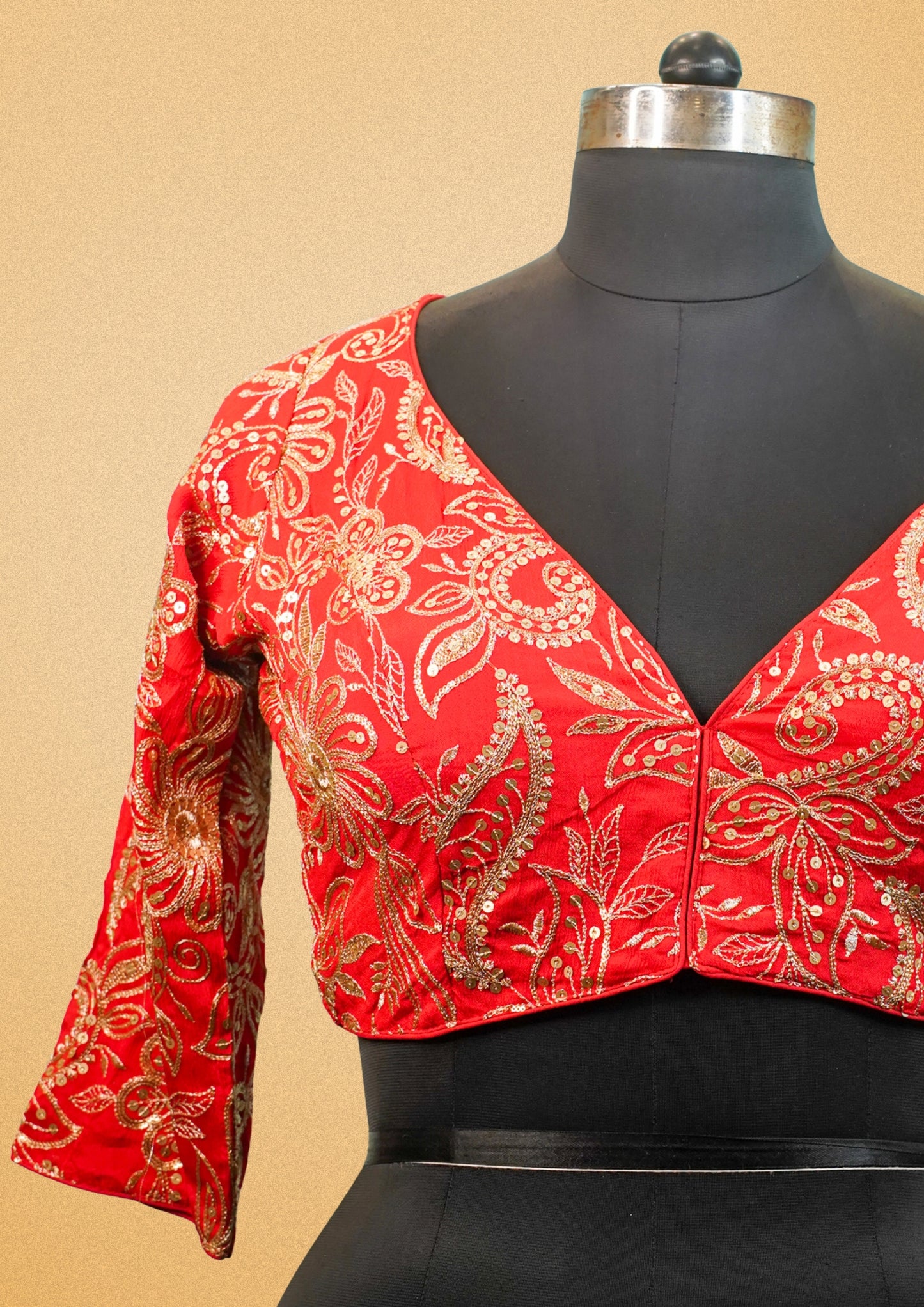 "RDM BL 015" Banarasi Red Blouse With Golden Zari Embroidery