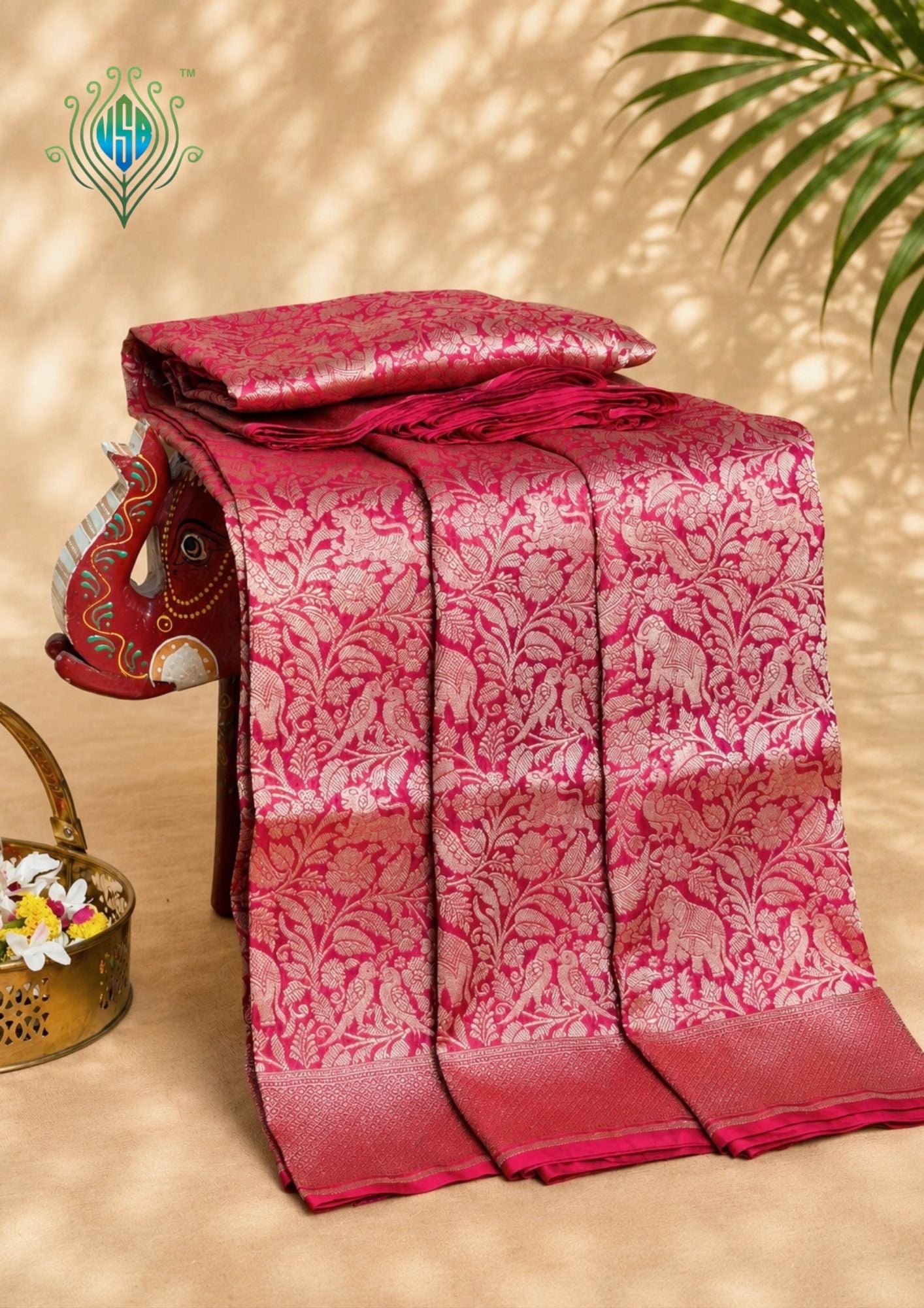 VIRASAT 431: Gajari Pink Pure Handloom Katan Silk Saree with Kadwa Zari Allover Buta & Grand Banarasi Border