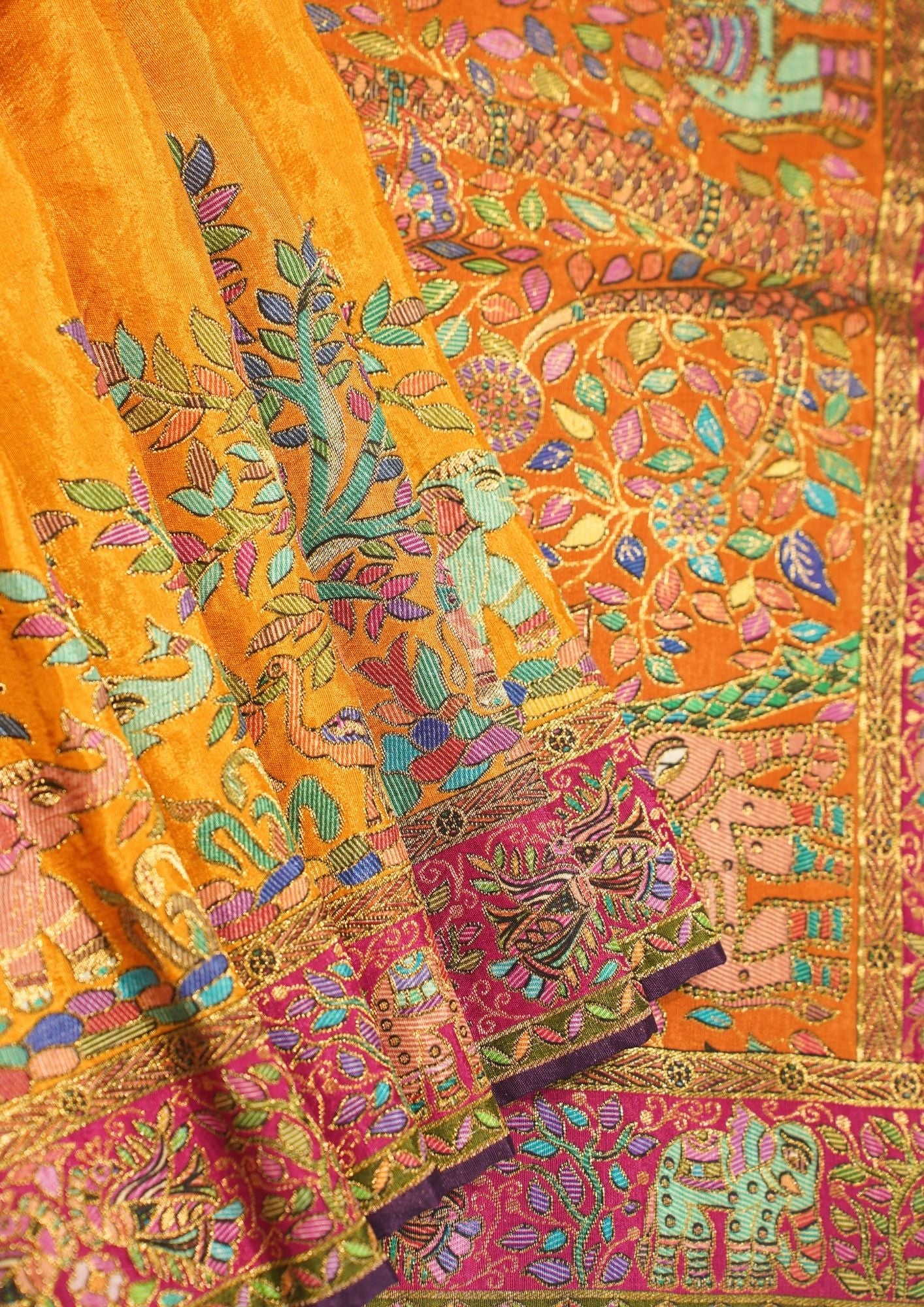 "Waah Banaras 069" Banarasi Mustard Yellow Meenakari Tussar Silk Saree