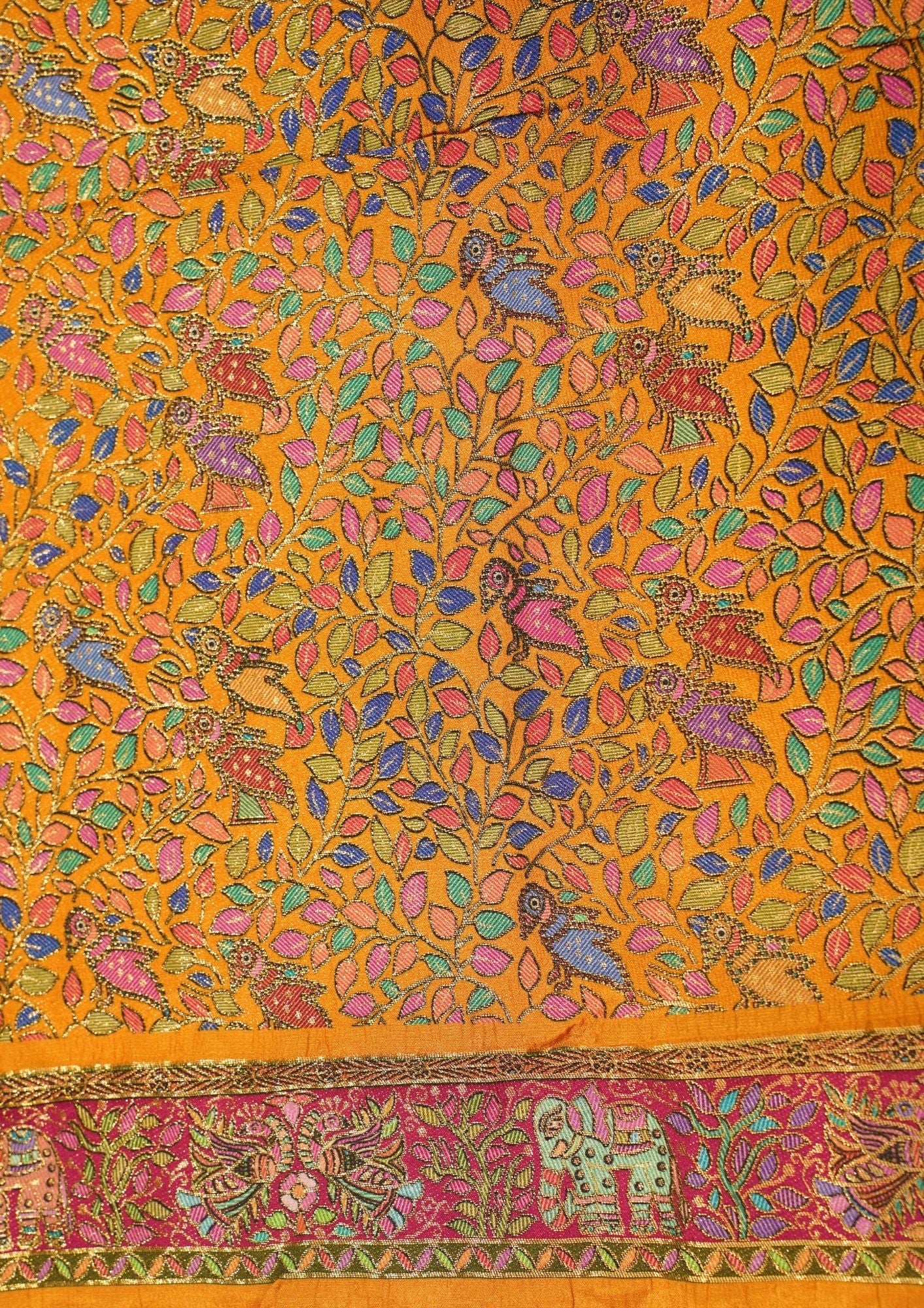 "Waah Banaras 069" Banarasi Mustard Yellow Meenakari Tussar Silk Saree