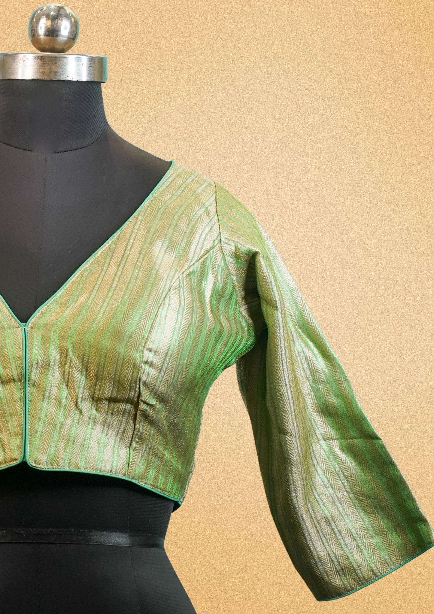 "RDM BL 016B" Banarasi Green Blouse With Golden Weave