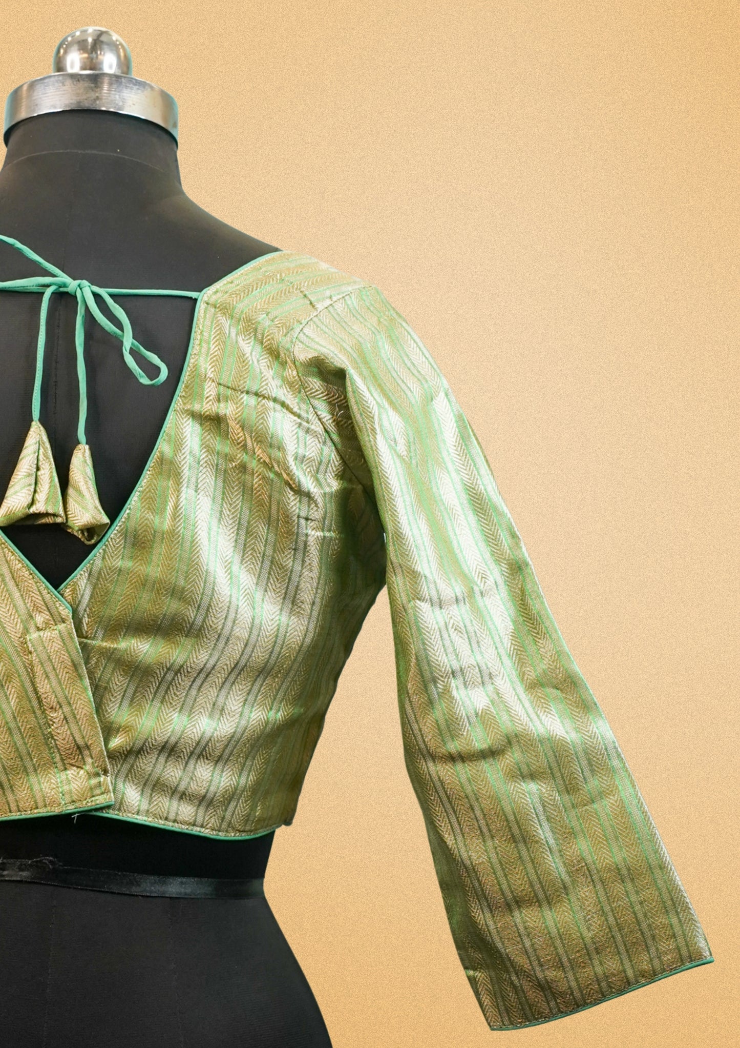 "RDM BL 016B" Banarasi Green Blouse With Golden Weave
