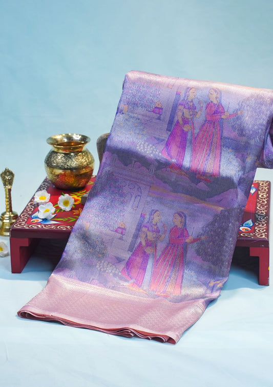 "VIRASAT 206" Banarasi Shades Of Purple & Pink Pure Rangkat Meenakari Saree With Art Motifs