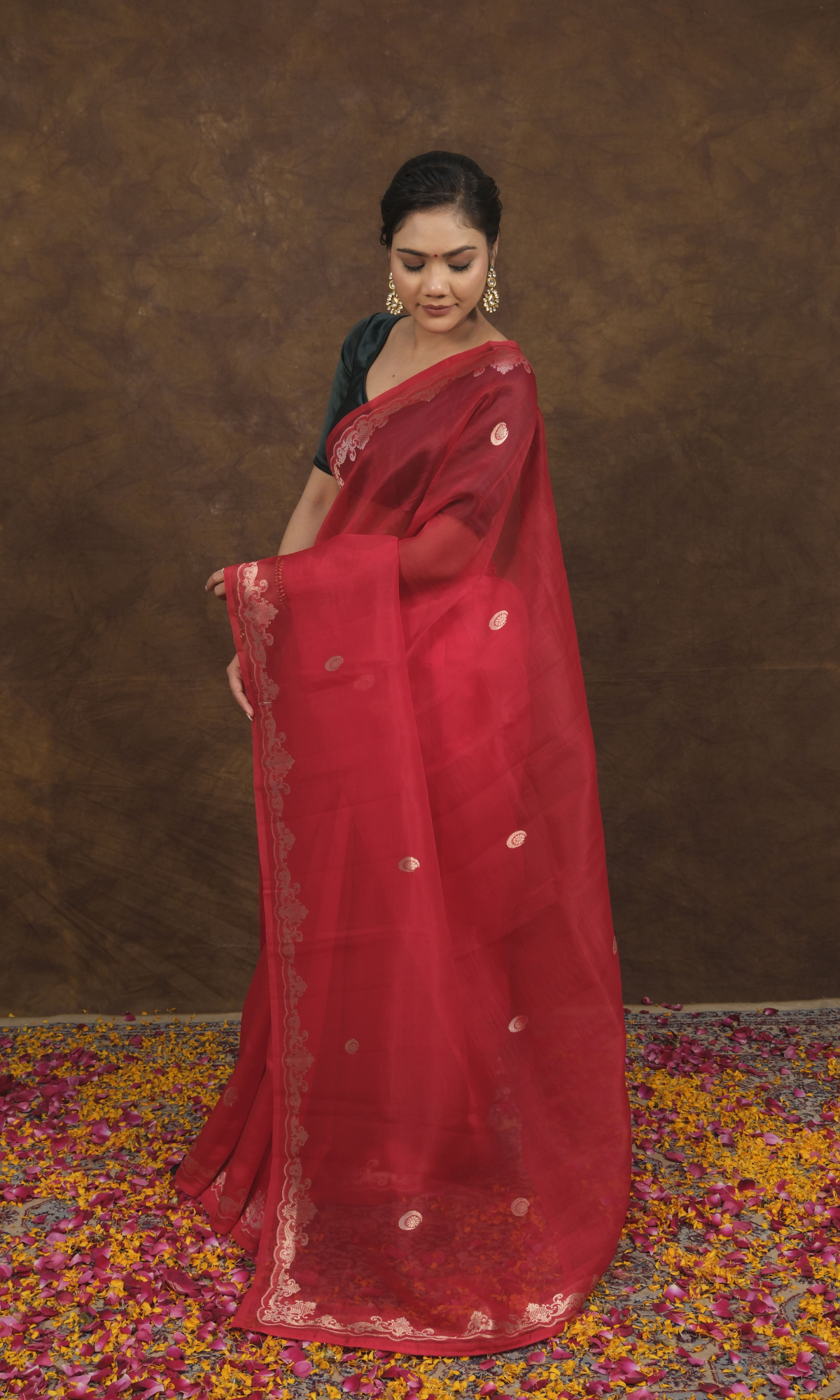 VIRASAT 018 : Luxurious Silk & Organza Saree with Signature Chand Buta & Brocade Blouse