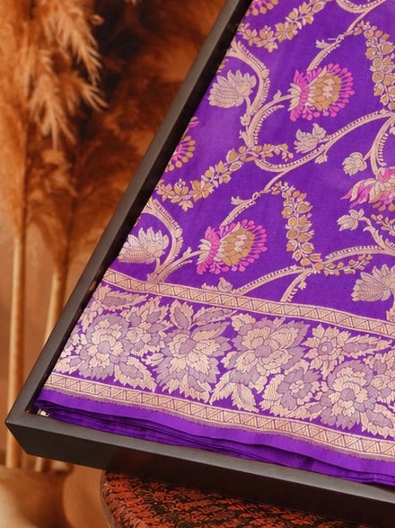 VIRASAT 426: Pure Handloom Kadwa Katan Silk Saree – Royal Purple | Silk Mark Certified | Celebrity Choice