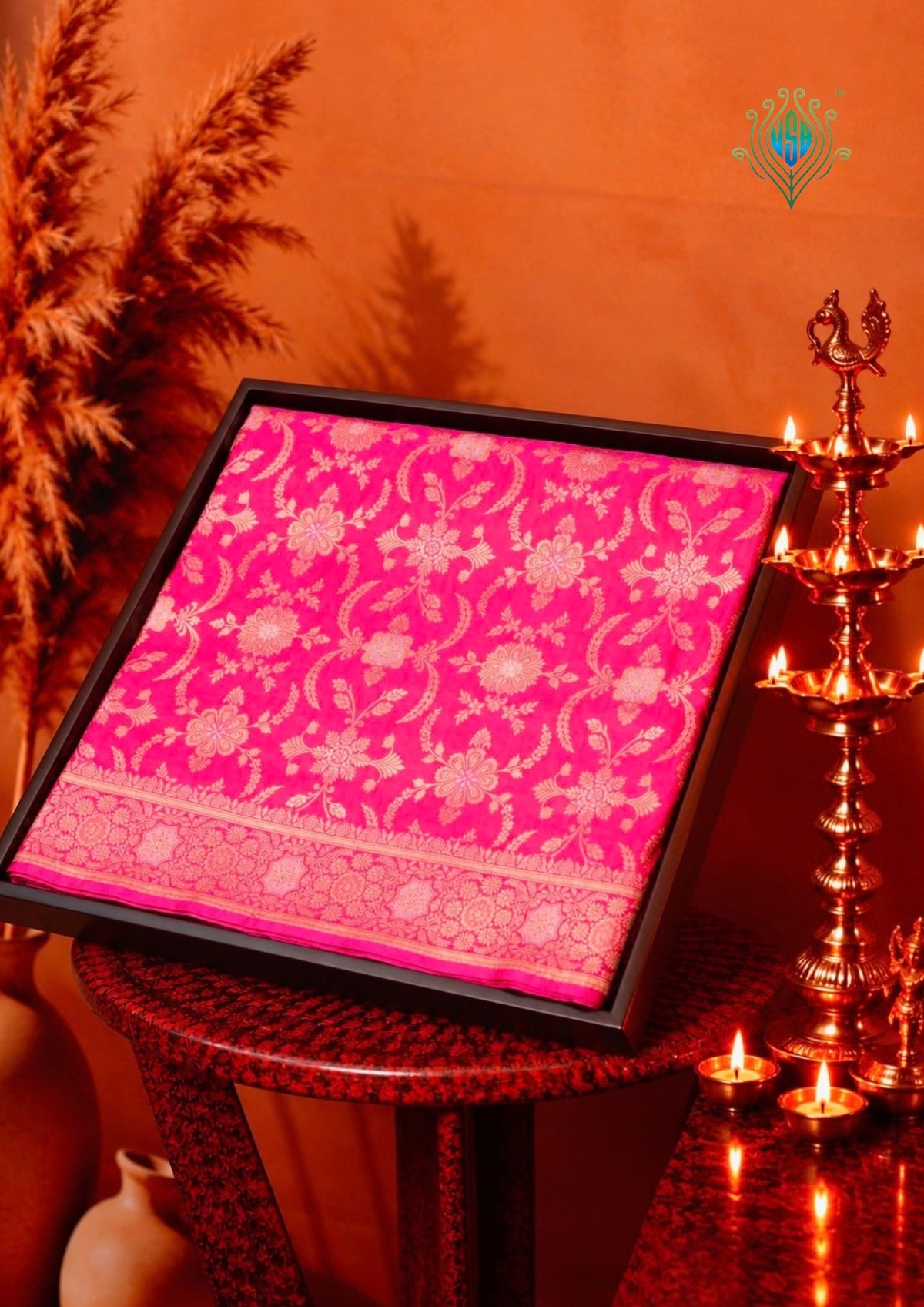VIRASAT 433: Silk Mark Certified Hot Pink Pure Handloom Katan Silk Saree with Kadwa Sona Rupa Zari Jaal