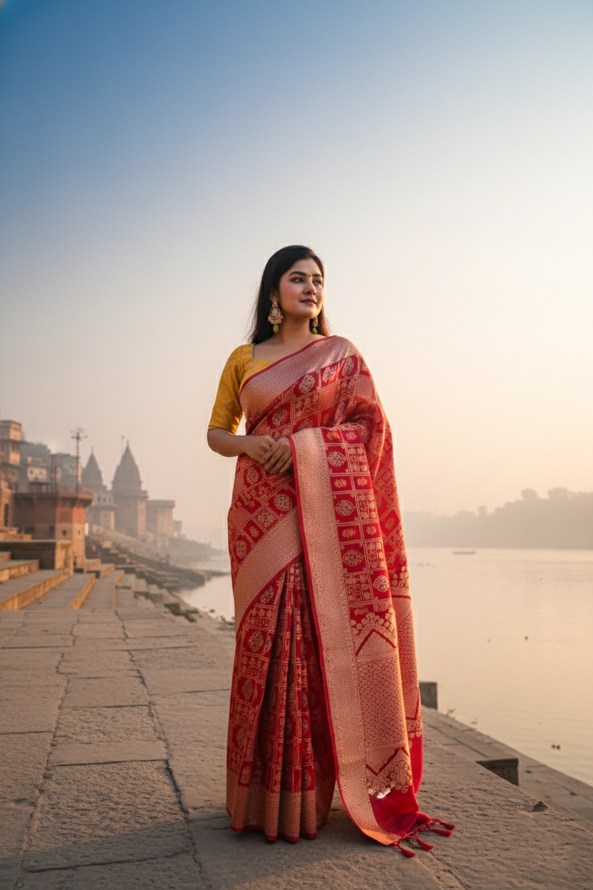 Banarasi Pure Handloom Uppada Silk Saree with Traditional Jaal & Buta Motifs in Peachy Pink