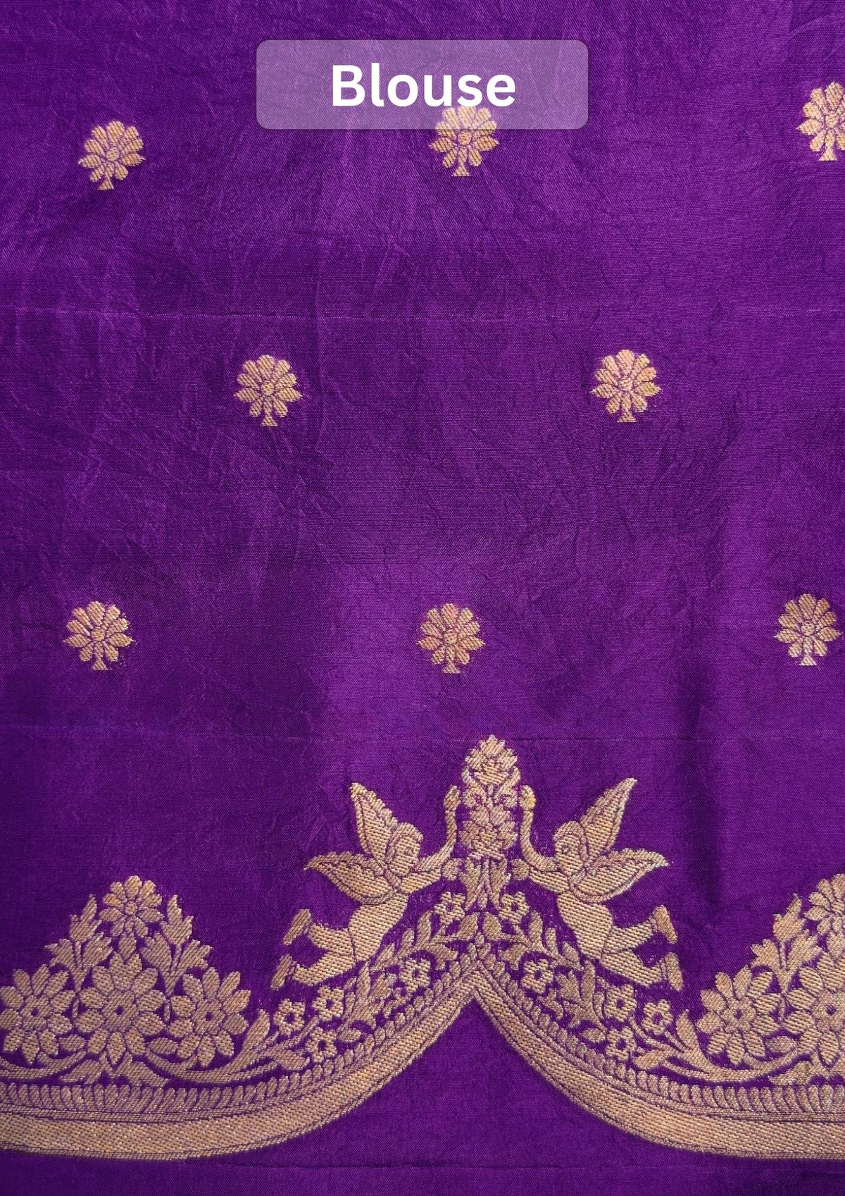 FOUNDER CHOICE 067: Violet Pure Silk Saree with Faristey Scallop Border & Zari Floral Blouse