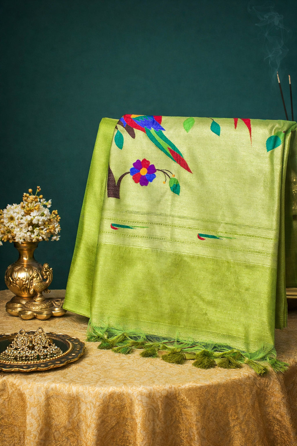 "UTSAV BANARAS 209" Light Green Banarasi Paithani Silk Saree With Peacock Motif