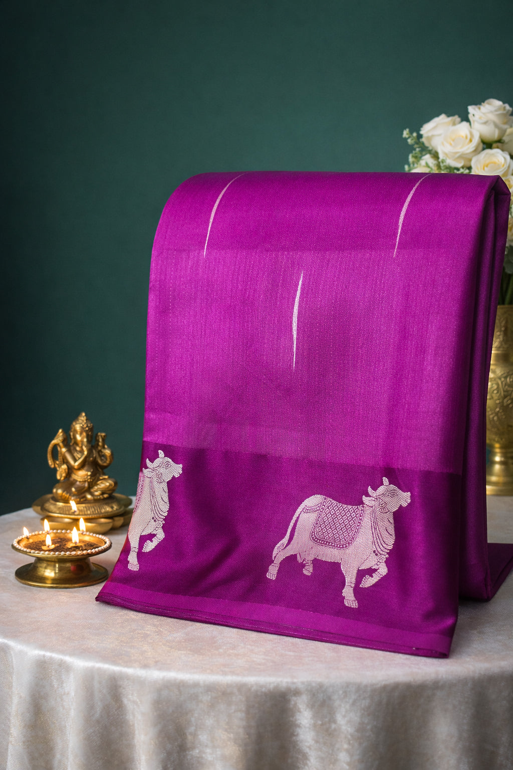 UTSAV BANARAS 248: Rich Magenta Banarasi Raw Silk Saree With Animal & Tree Motif