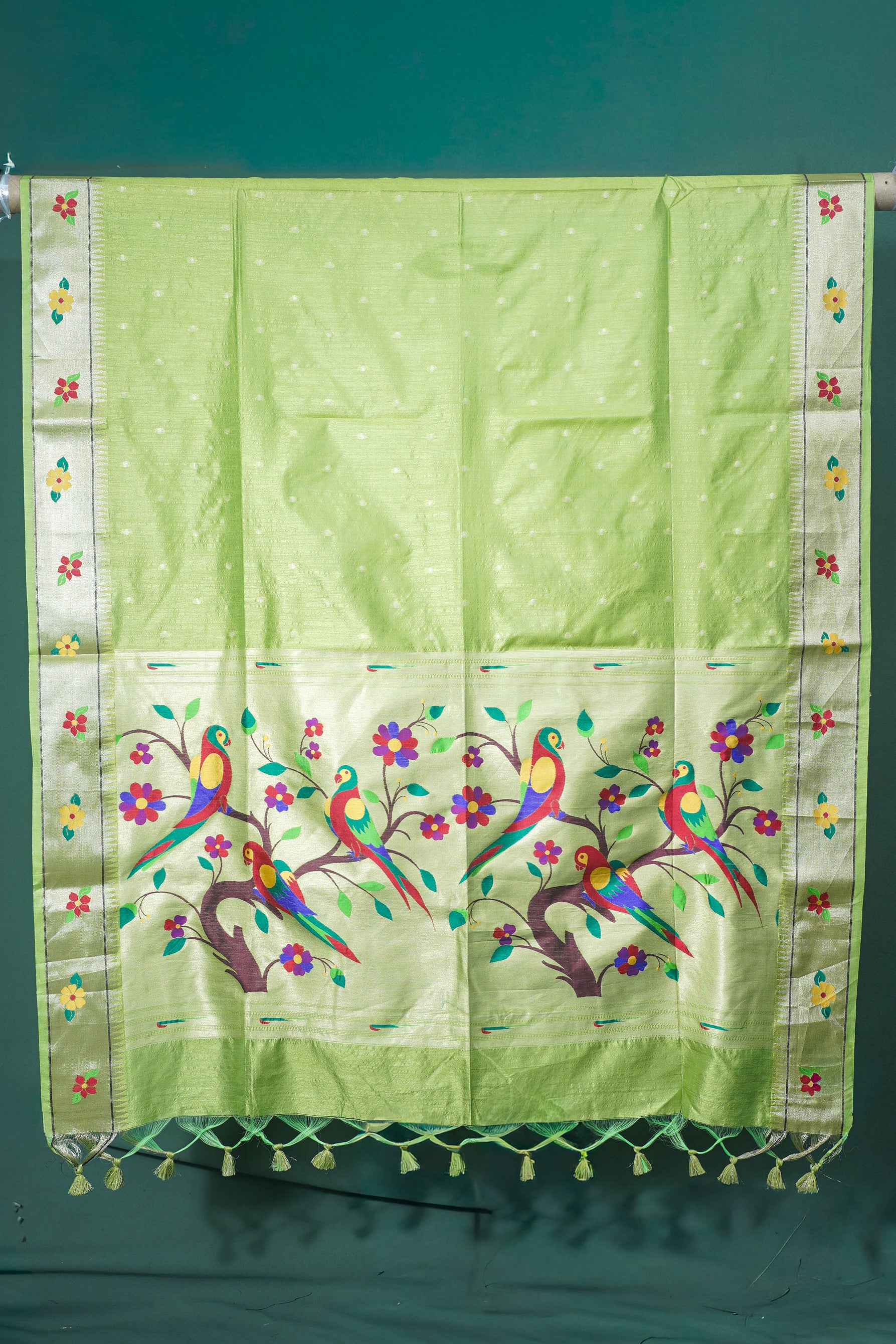 "UTSAV BANARAS 209" Light Green Banarasi Paithani Silk Saree With Peacock Motif
