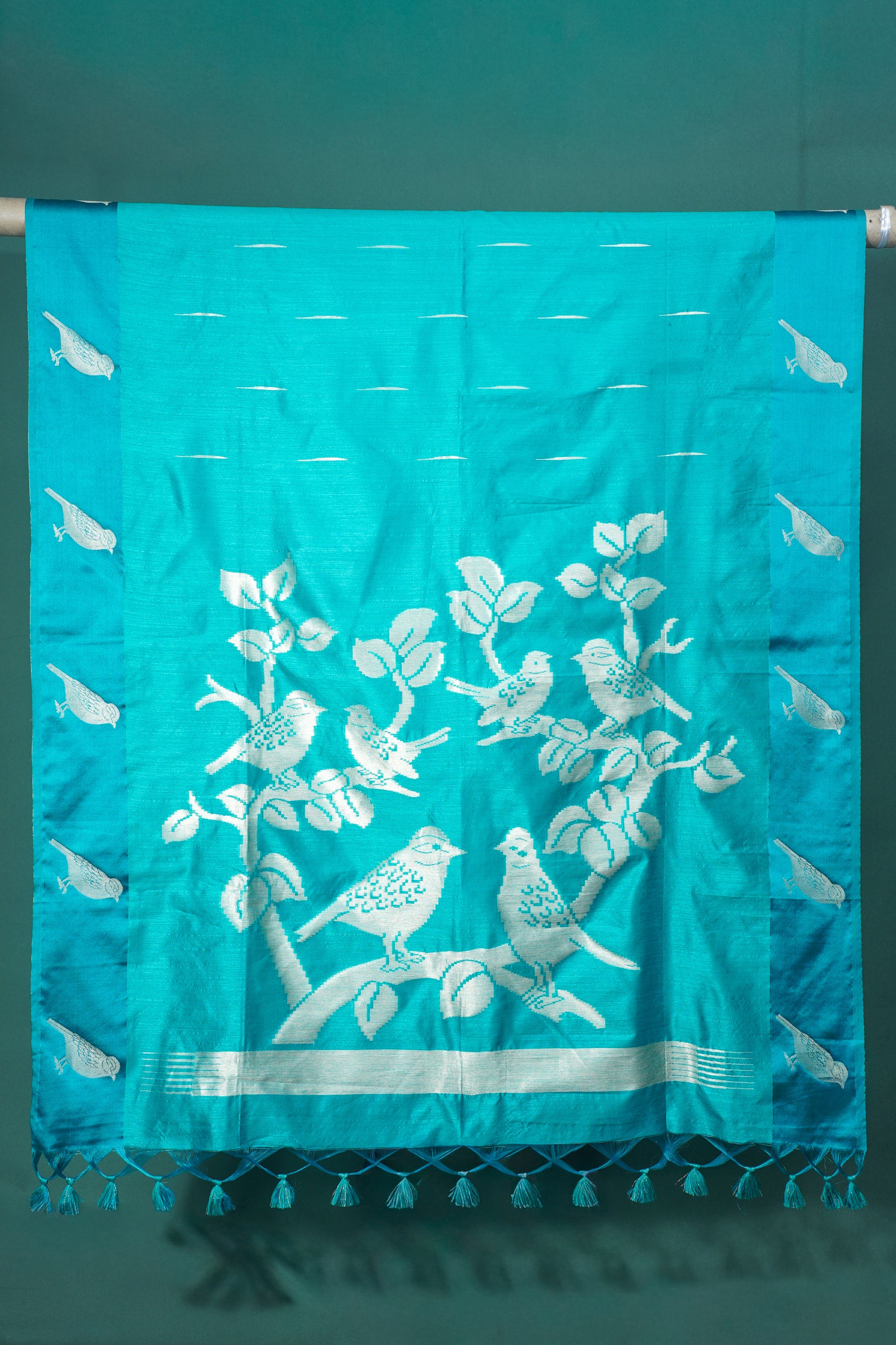 UTSAV BANARAS 215: Sea Green Banarasi Raw Silk Saree Elegant Bird Motif Weave
