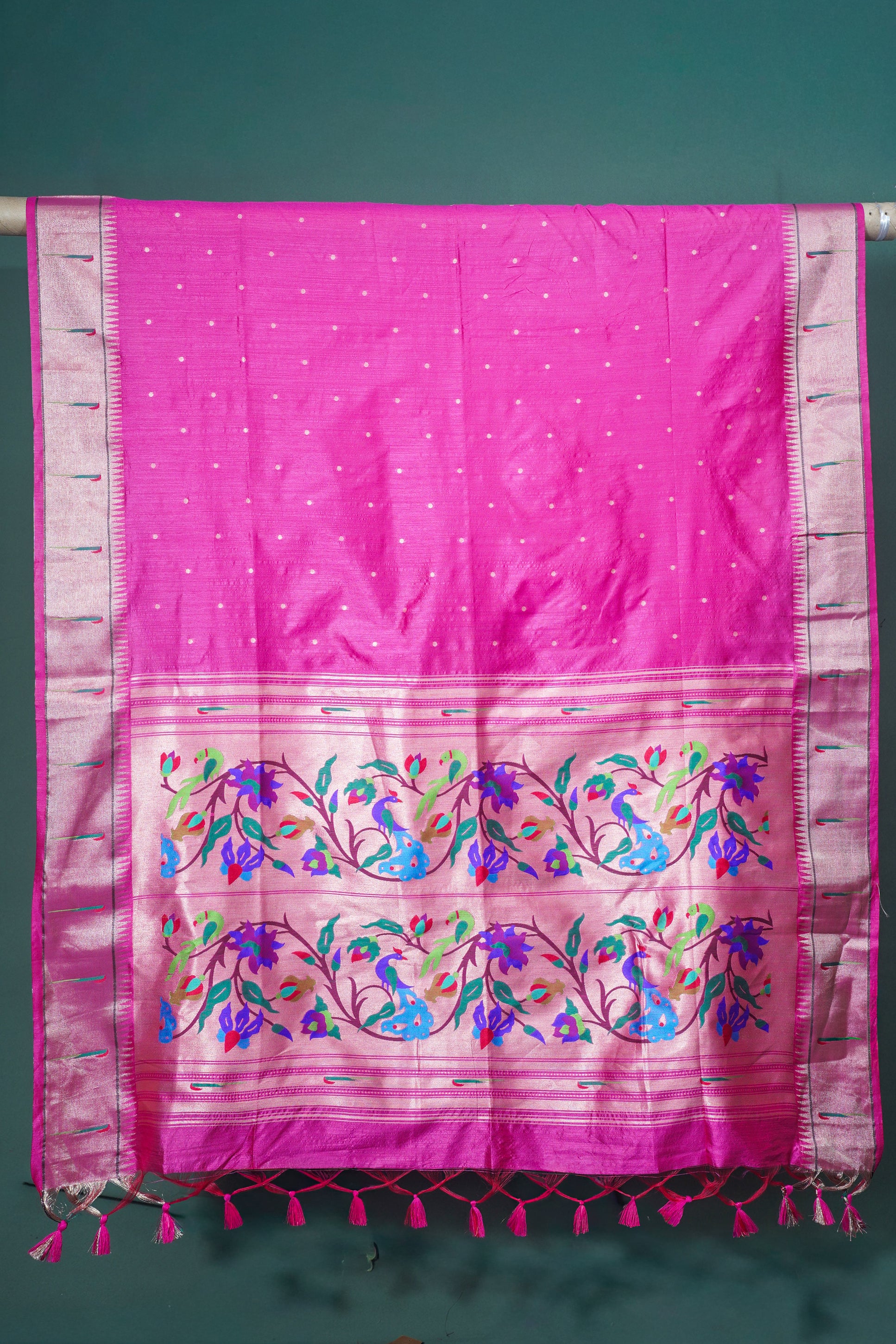 UTSAV BANARAS 252: Rani Pink Banarasi Paithani Silk Saree With Peacock Motif