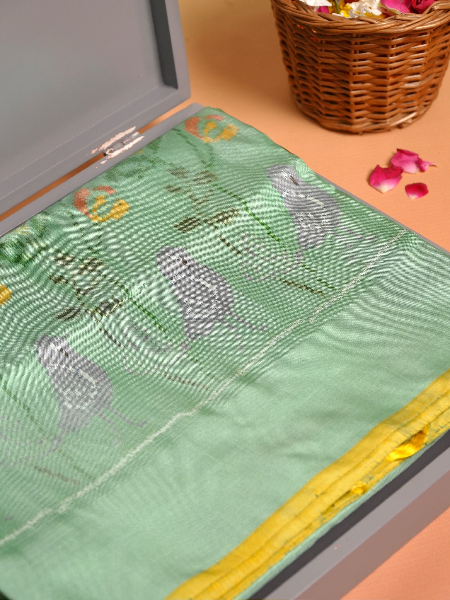 Founder Choice 072: Pure Katan Patola Ikkat Handloom Silk Saree in Pista Green