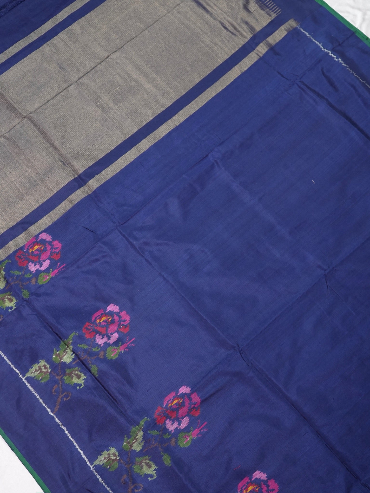 Founder Choice 073: Pure Katan Patola Ikkat Handloom Silk Saree in Indigo Blue