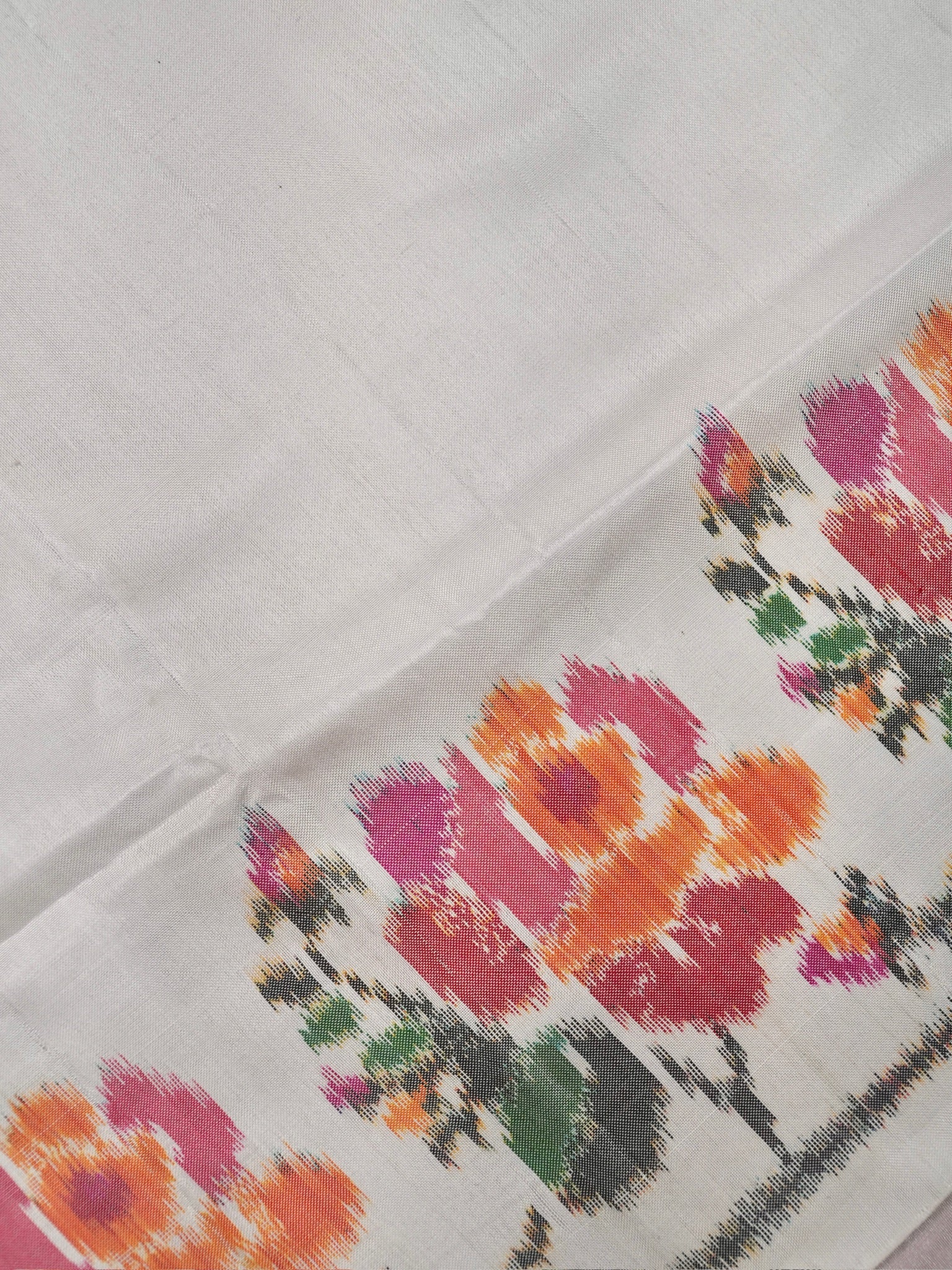 Founder Choice 074: Pure Katan Patola Ikkat Handloom Silk Saree in Pearl White