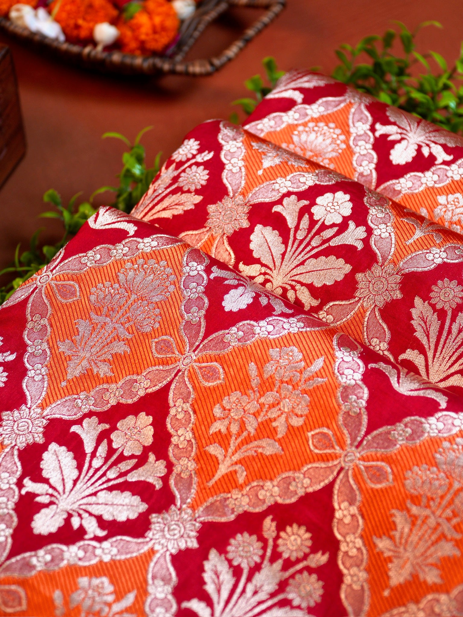 VIRASAT 427B: Silk Mark Certified Rust Orange Pure Handloom Silk Saree with Kadwa Zari Weaving