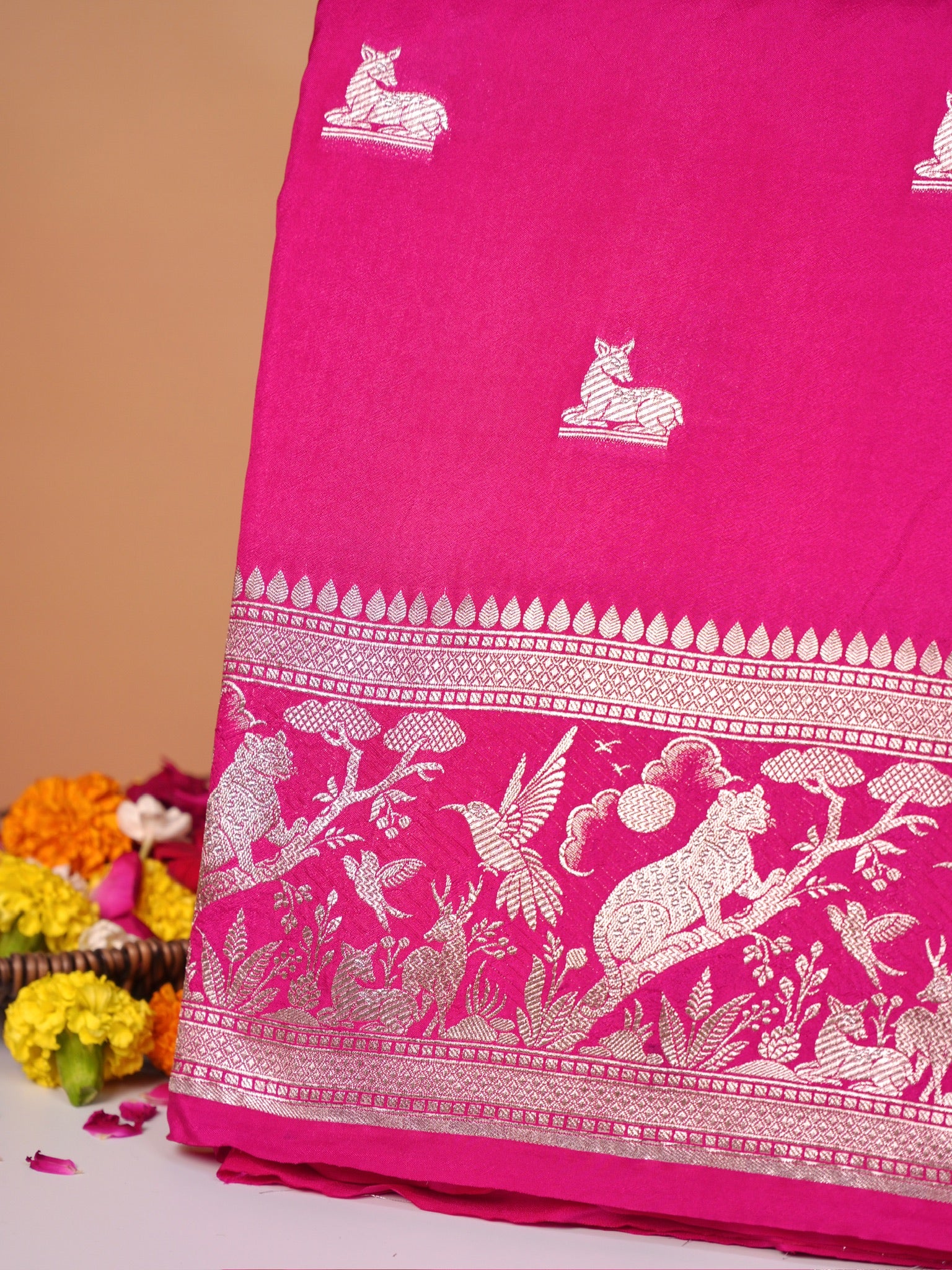 Waah Banaras 180: Rich Rani Semi Katan Silk Saree With Beautiful Bird Border