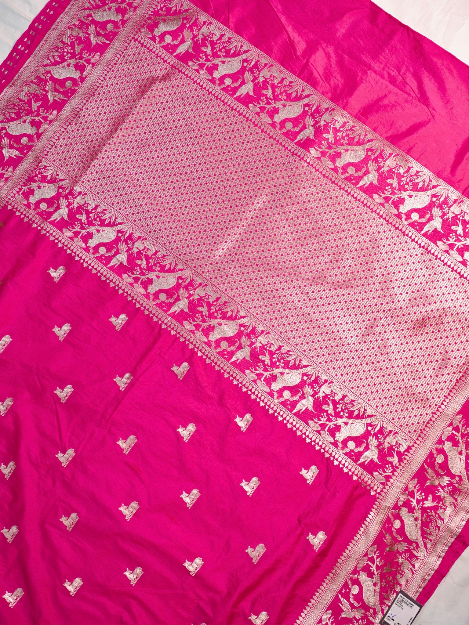 Waah Banaras 180: Rich Rani Semi Katan Silk Saree With Beautiful Bird Border