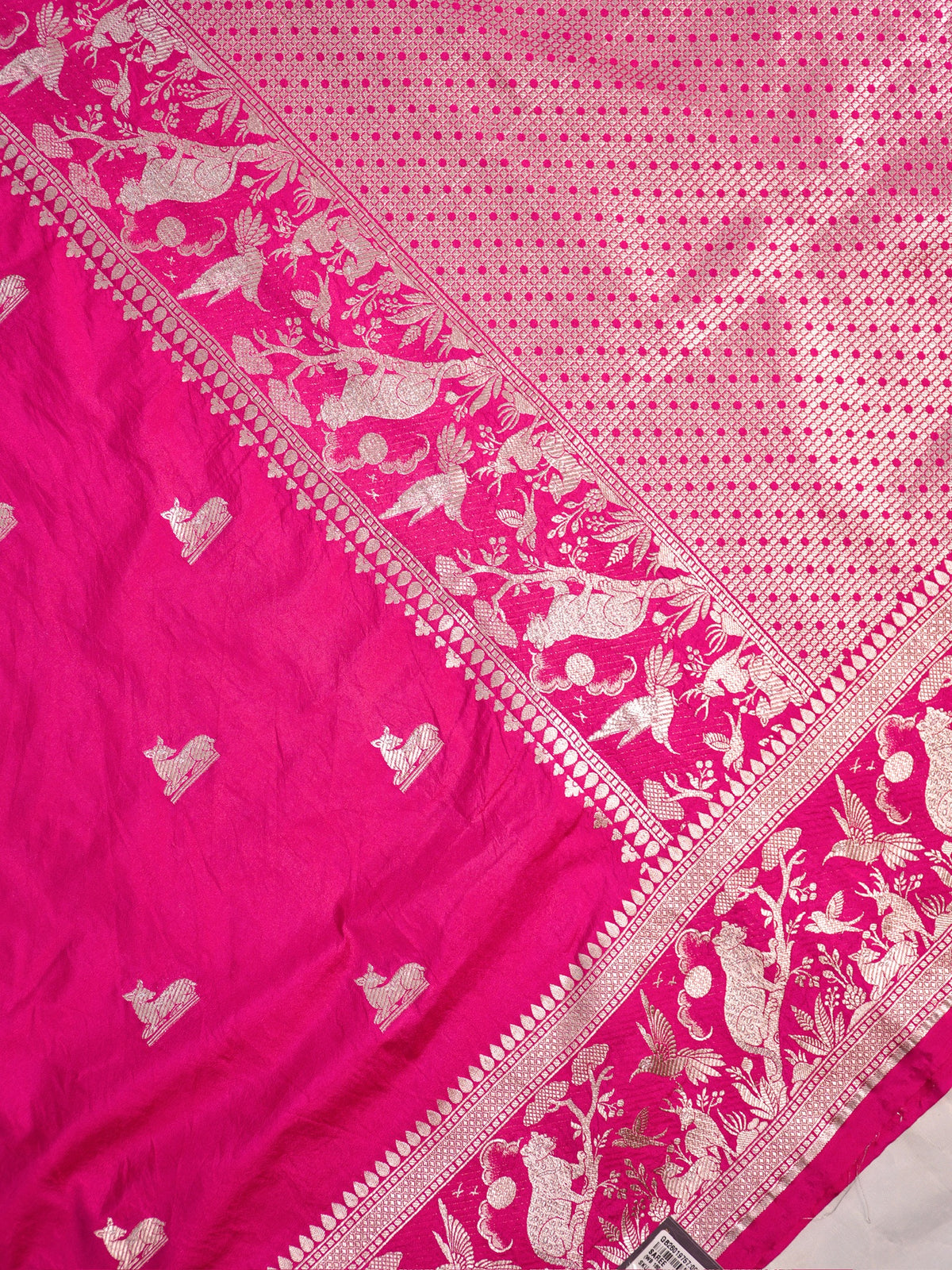 Waah Banaras 180: Rich Rani Semi Katan Silk Saree With Beautiful Bird Border
