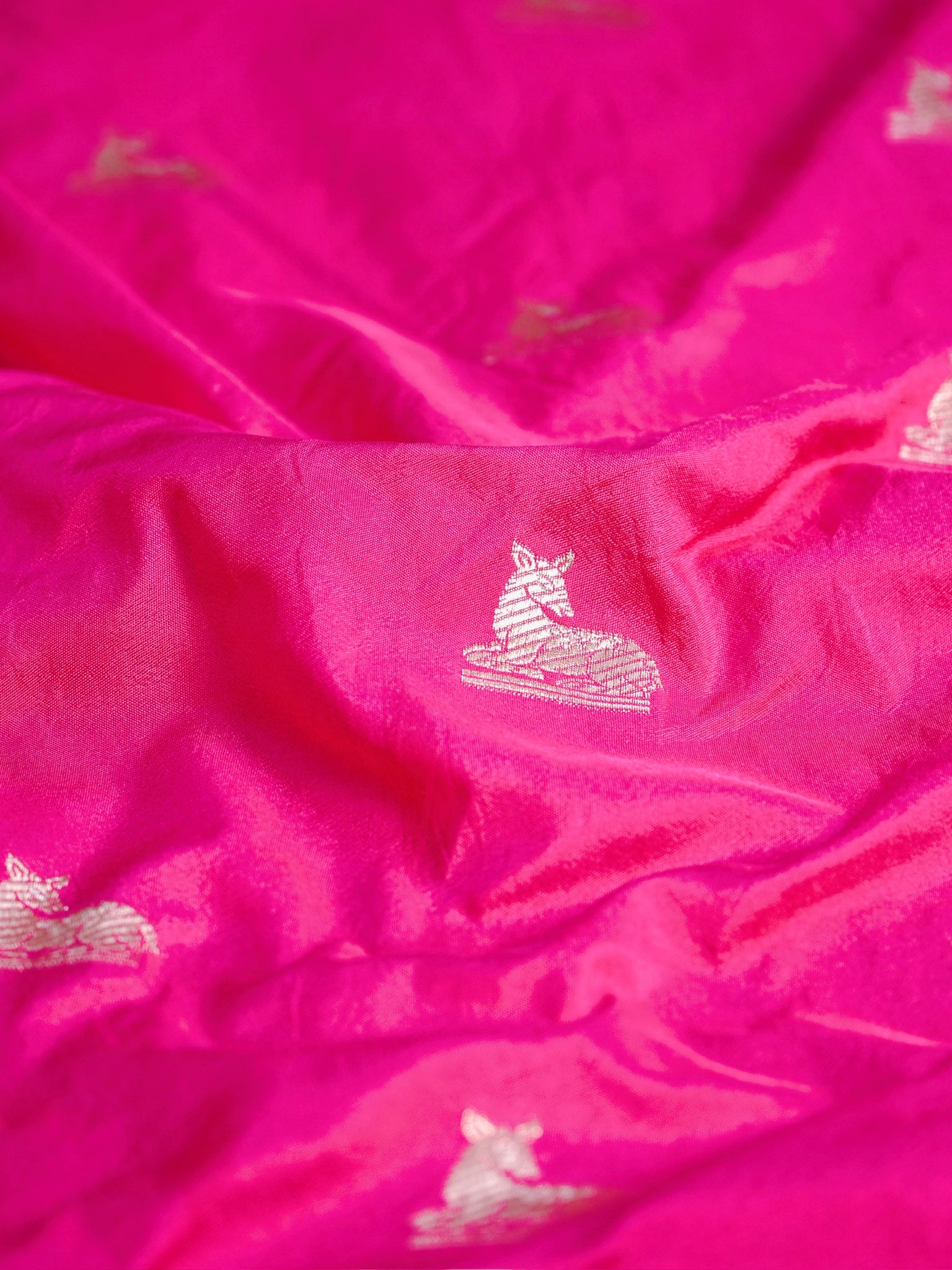 Waah Banaras 180: Rich Rani Semi Katan Silk Saree With Beautiful Bird Border