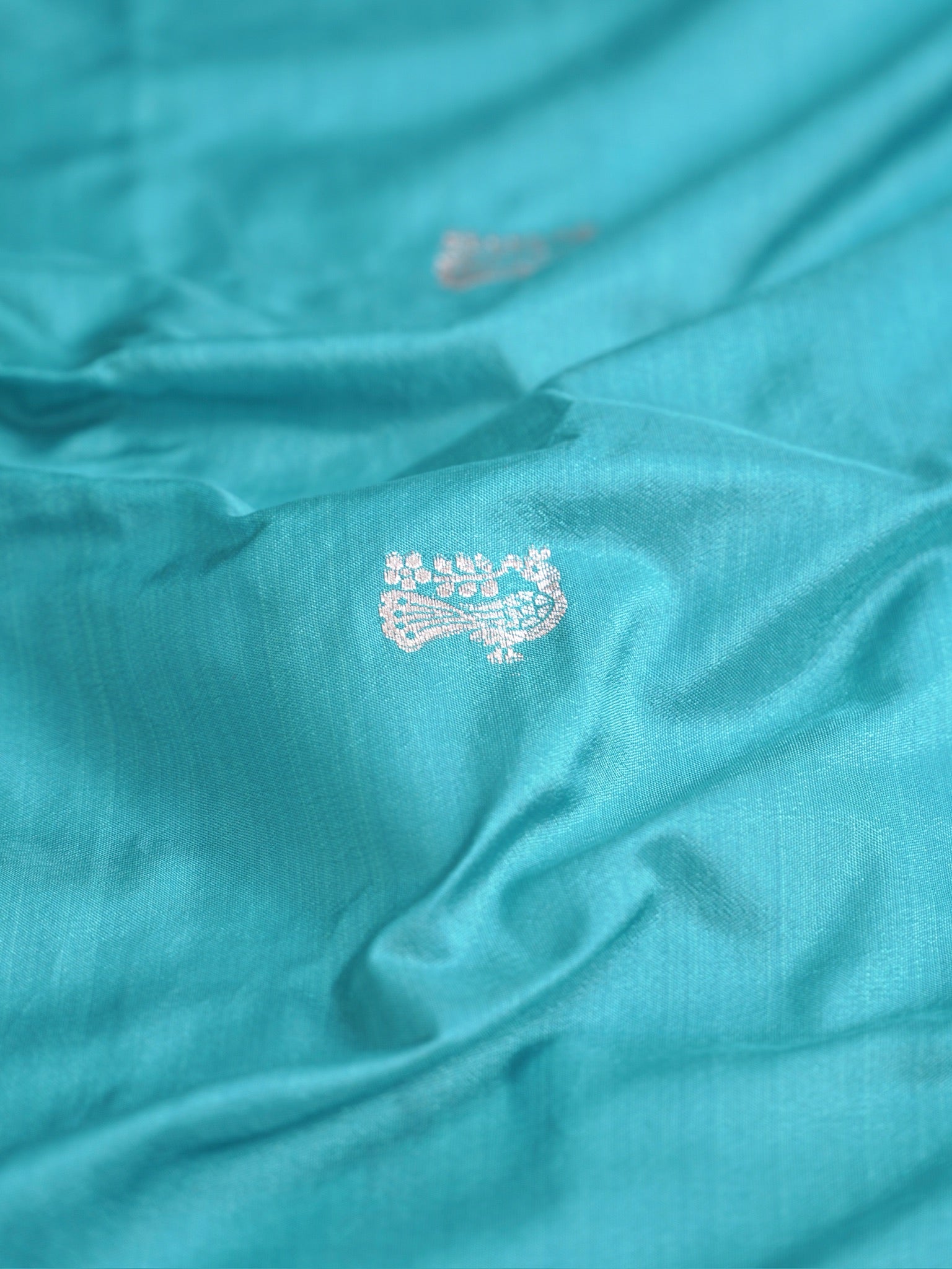 Waah Banaras 181: Sea Green Semi Katan Silk Saree With Beautiful Bird Border