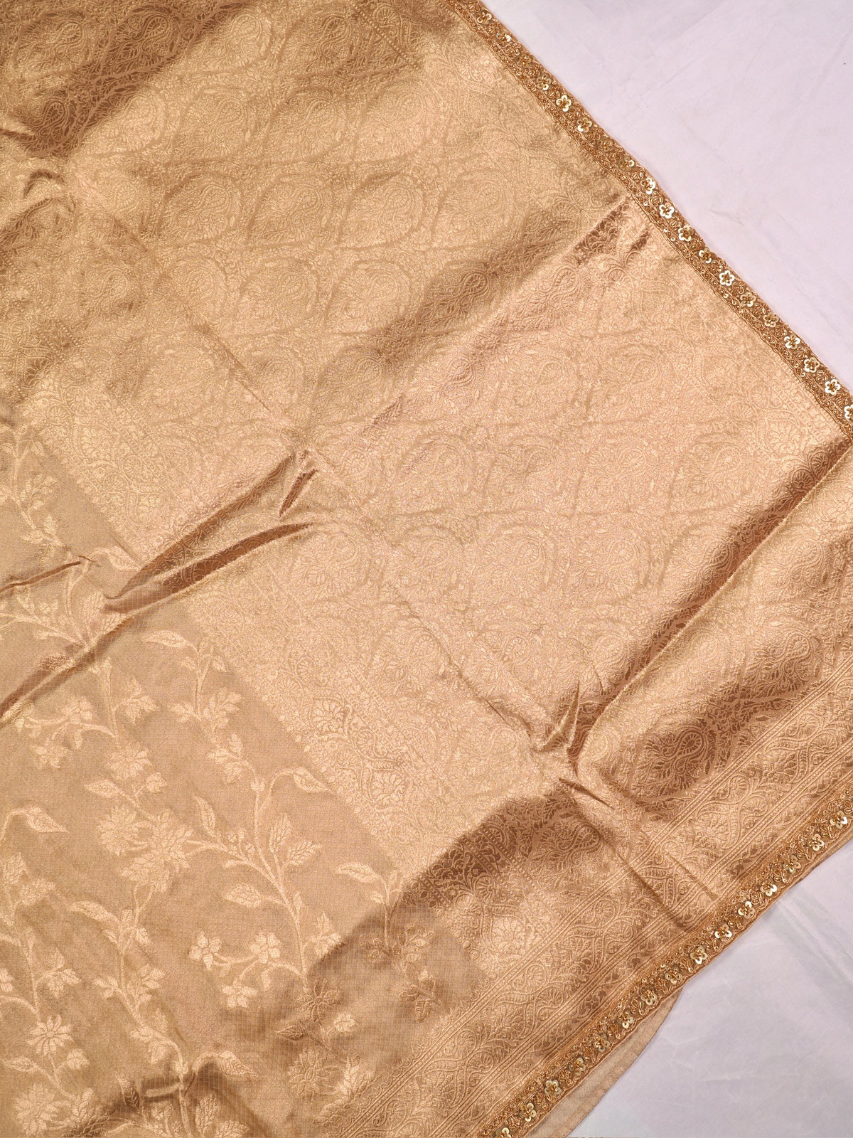 VIRASAT 1002: Gold Tissue Katan Silk Floral Zari Jaal Saree with Zardozi Border