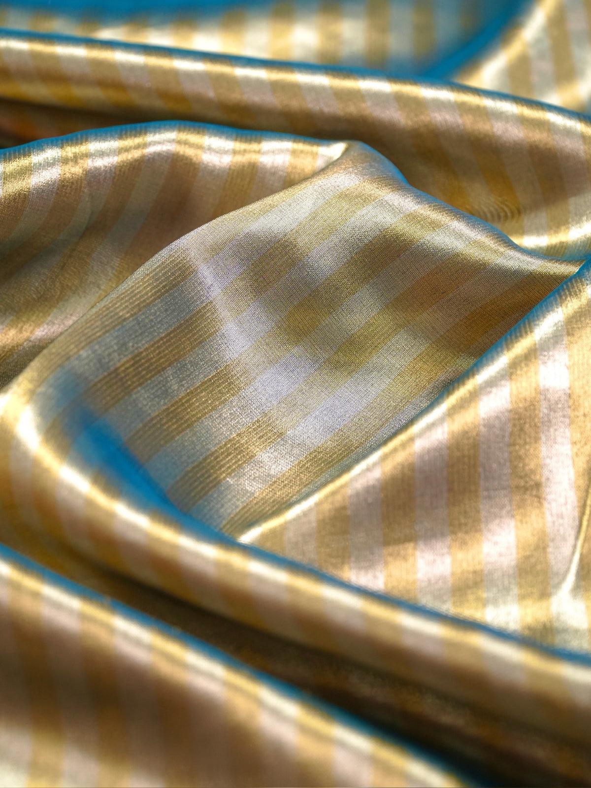 VIRASAT 1004: Olive Green Glass Tissue Dual Zari Silk Saree Striped Elegance with Zardozi Grandeur
