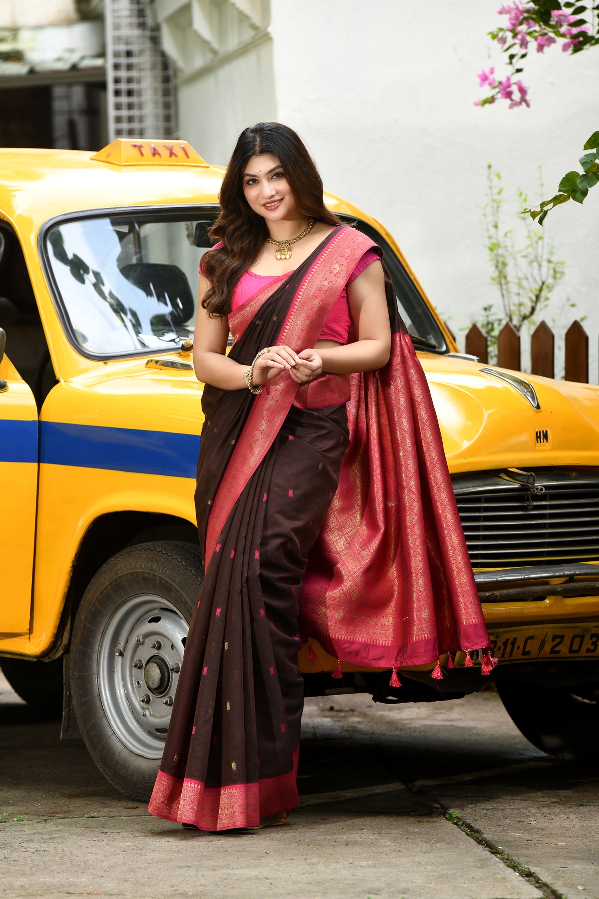 UTSAV BANARAS 525: Deep Brown Soft Silk Saree with Rich Zari Border & Heavy Zari Palla