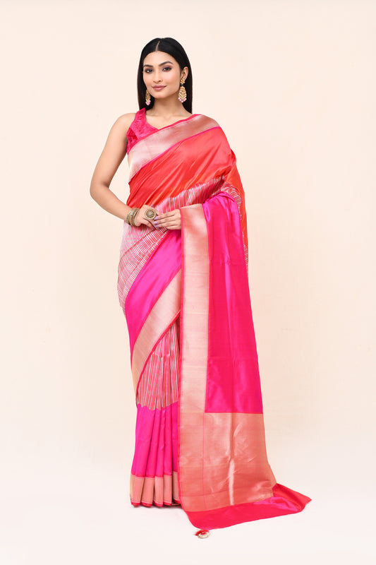 "VIRASAT 004" Coral Orange Banarasi Pure Katan Silk Handloom Saree