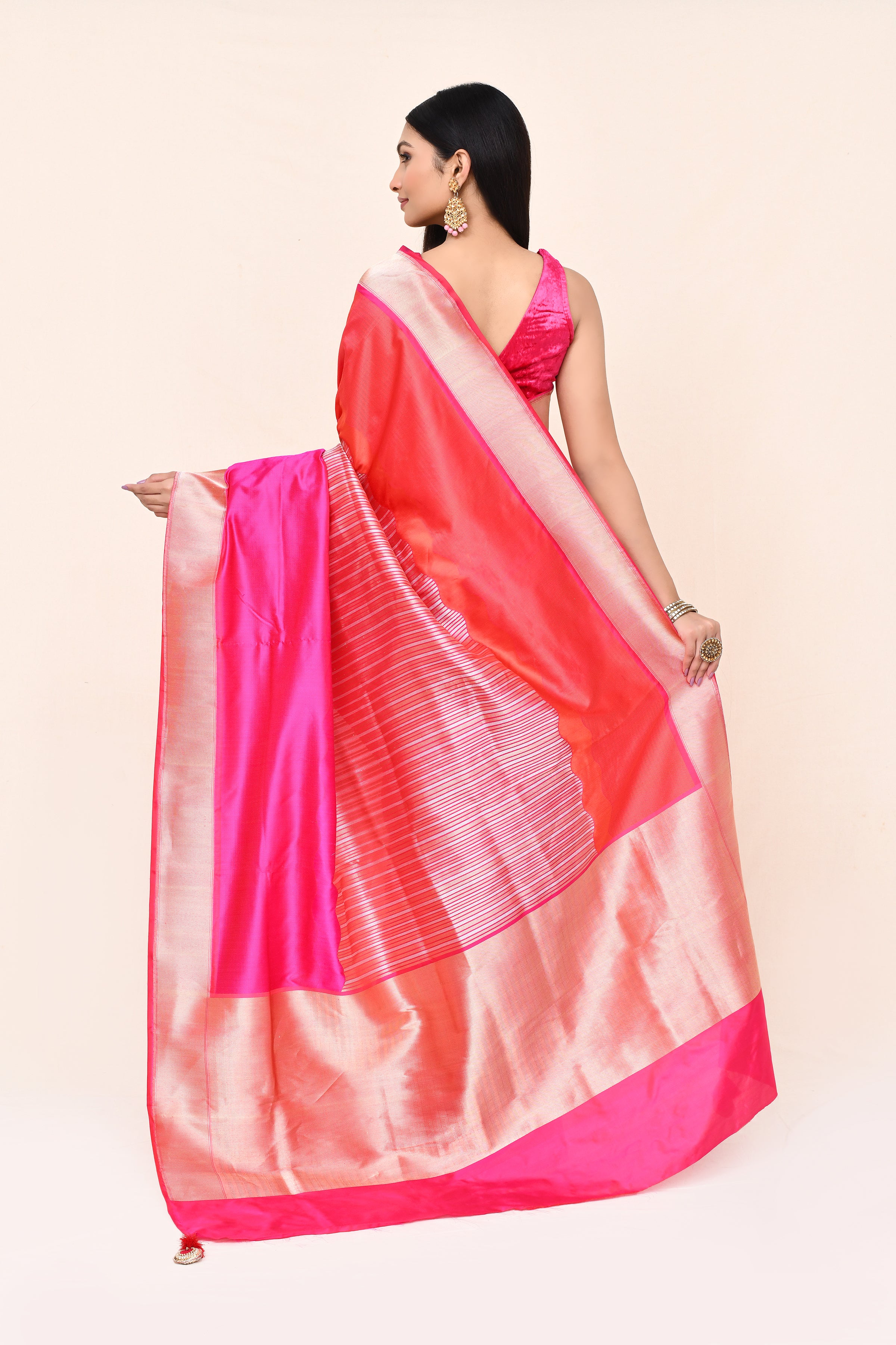 "VIRASAT 004" Coral Orange Banarasi Pure Katan Silk Handloom Saree