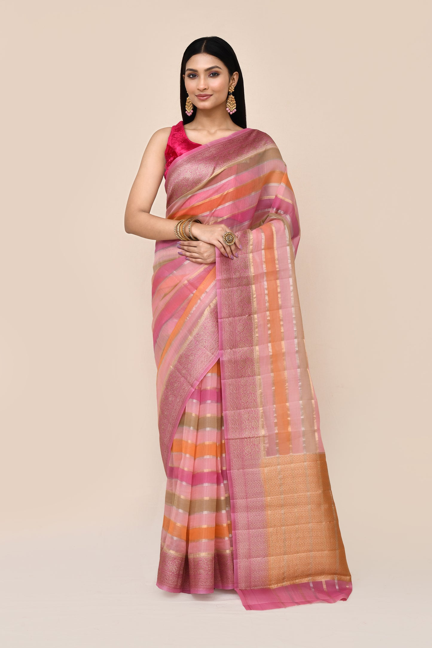 "SILK BANARAS 058" Pure Handloom Kora Silk Saree
