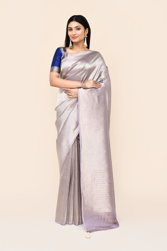 "VIRASAT 177" Crystal Pink Pure Silk Tissue Brocade Saree