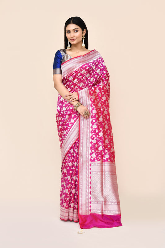 "VIRASAT 182" Salmon Pink Pure Banarasi Katan Uppada Saree