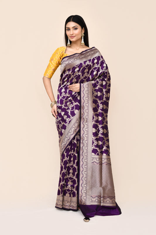 "VIRASAT 168A" Purple Pure Banarasi Katan Uppada Saree
